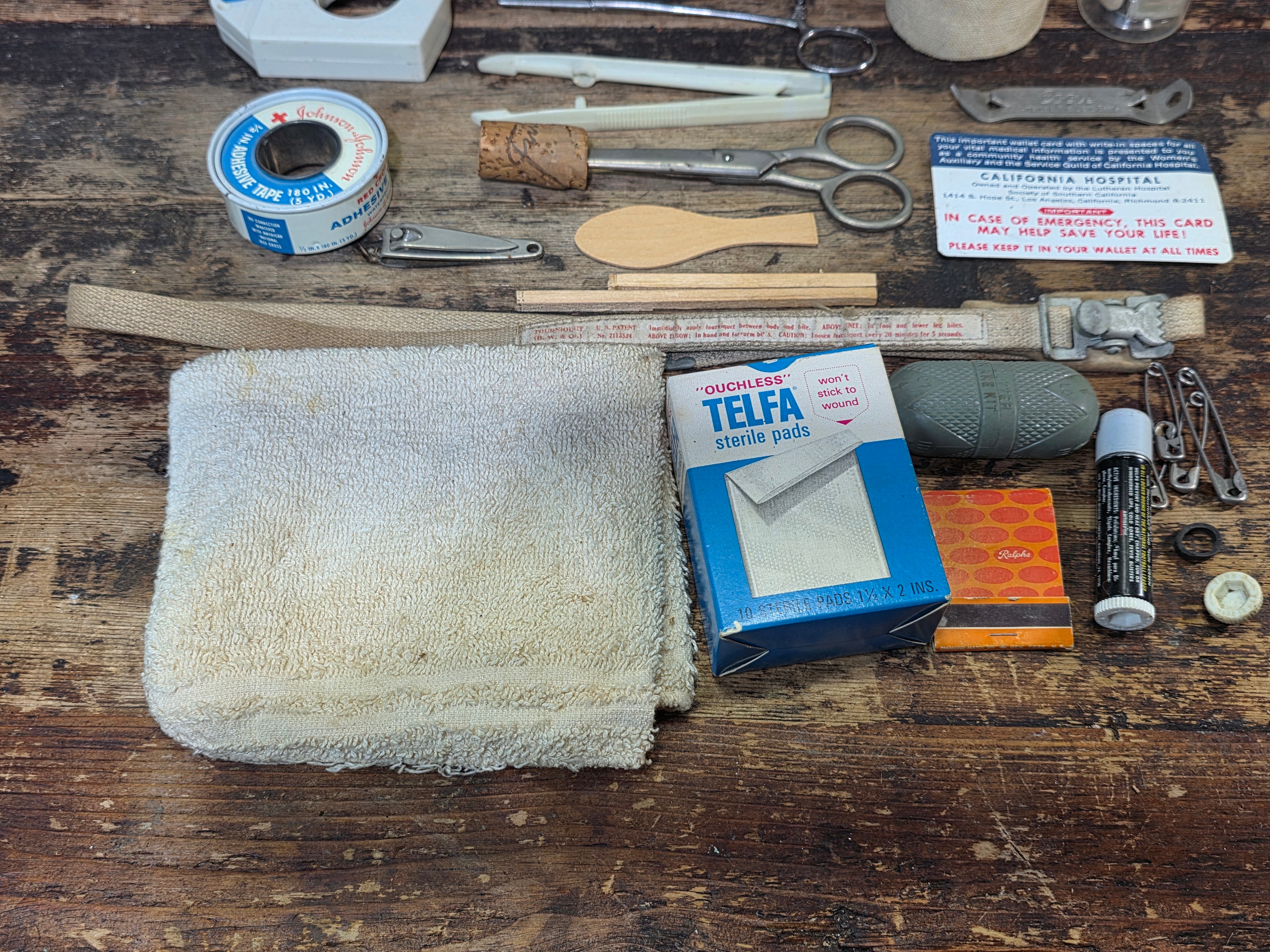 Vintage Medical First Aid Kit Steel Box with Contents Snake Bite Kit J&J 70s