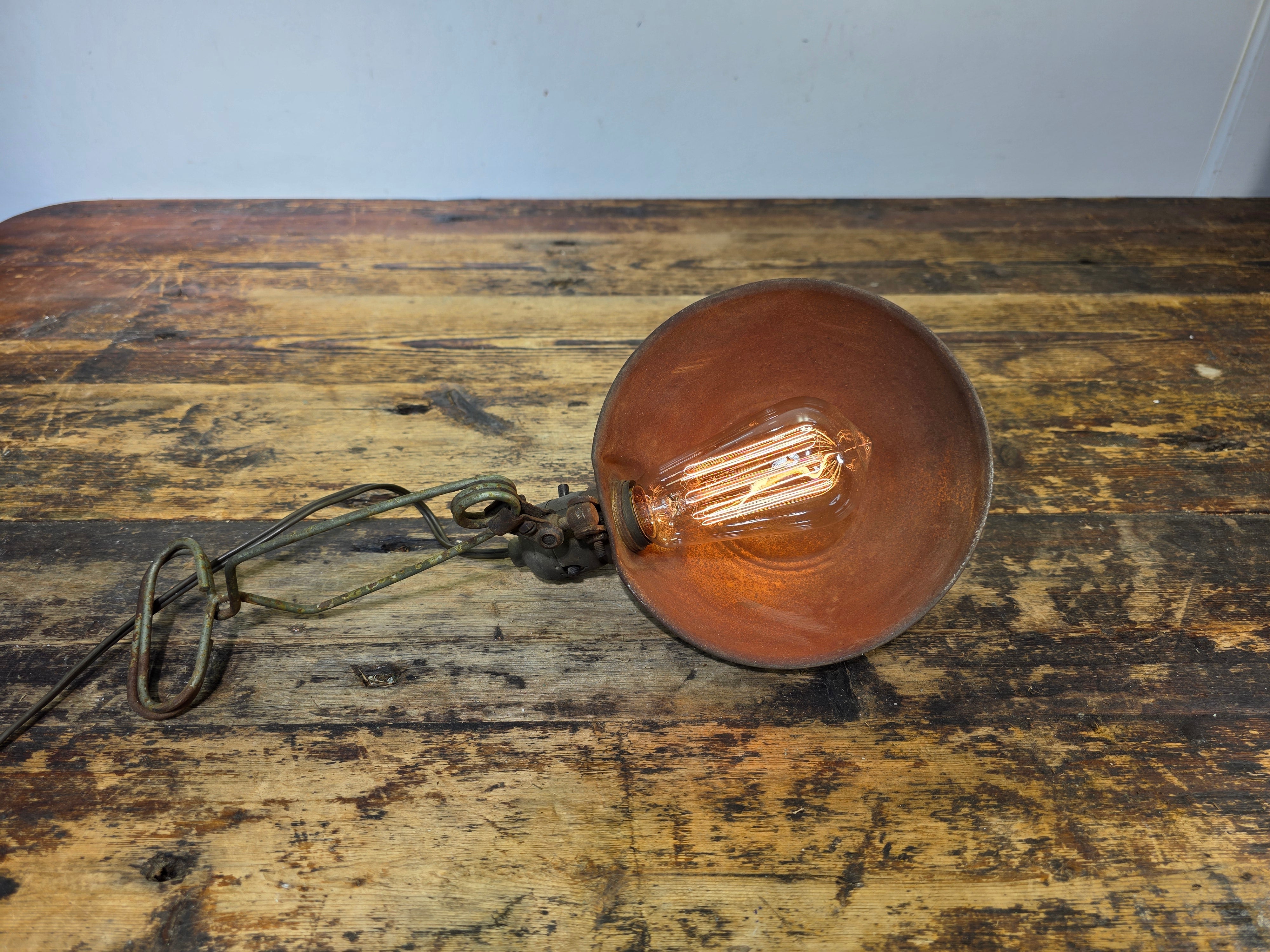 Vintage Industrial Clip On Work Light Metal Shade Clamp Lamp Garage Shop
