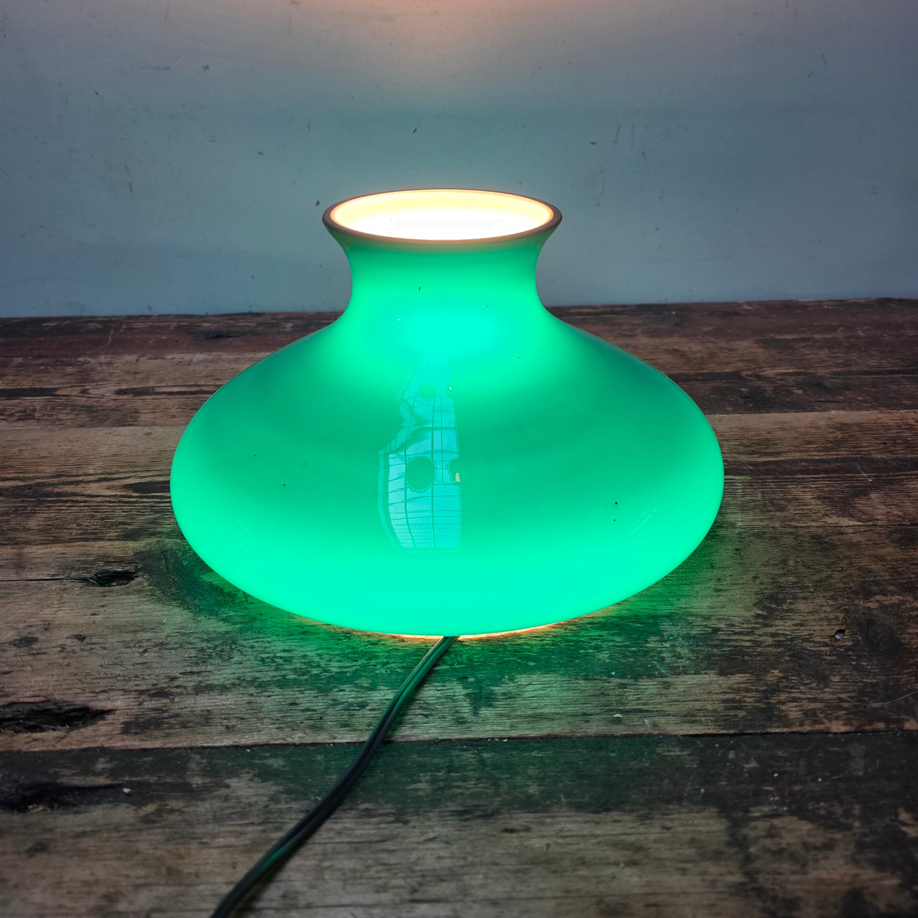 Vintage Lightcraft of California Emerald Green Glass Lamp Shade 11.75"Dia x 6.5"H