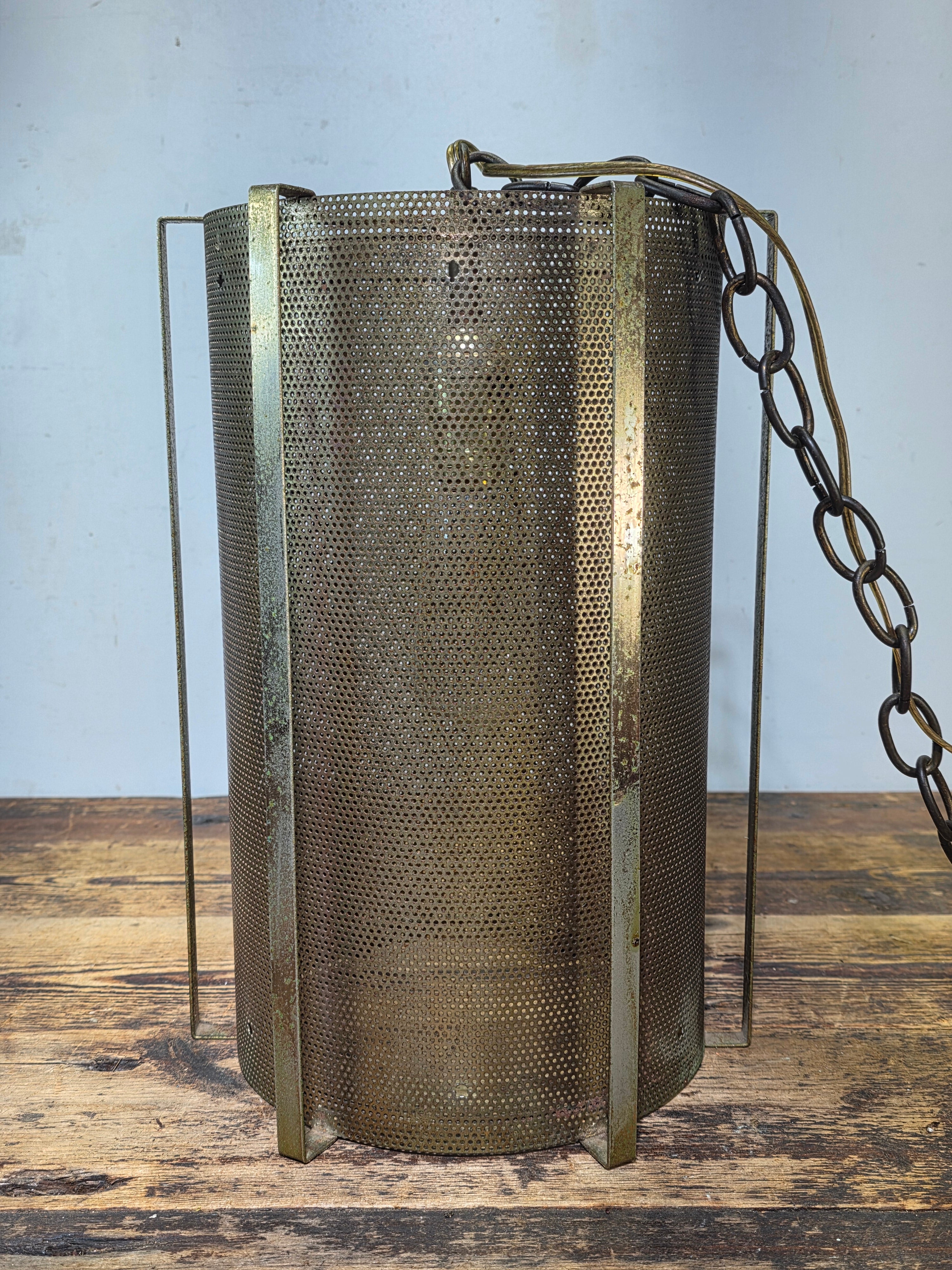 Vintage Mid Century Amber Textured Glass Swag Lamp Pendant Light MCM 60s Huge