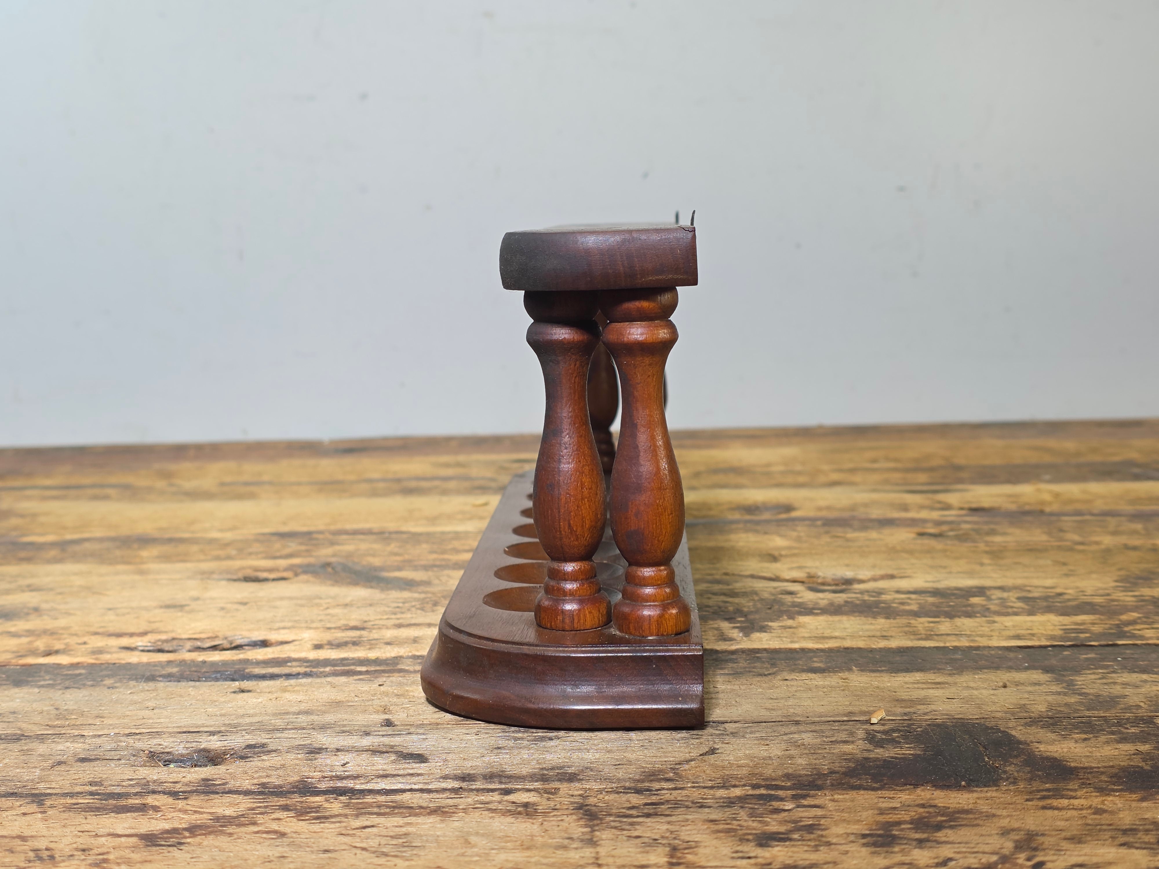 Vintage Mid Century Modern Wood Pipe Rack Holder Wall Mount Stand 7 Slot MCM