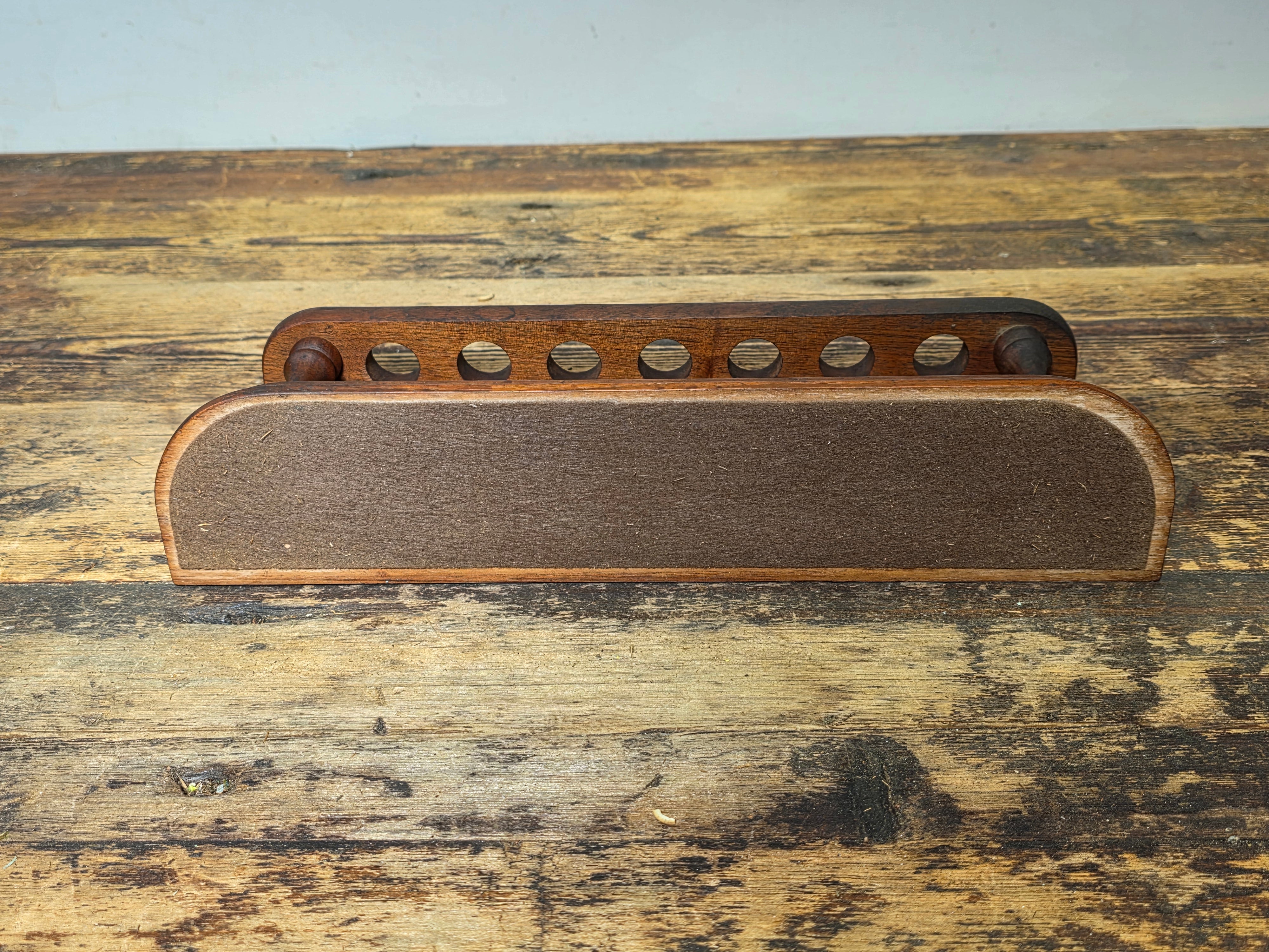 Vintage Mid Century Modern Wood Pipe Rack Holder Wall Mount Stand 7 Slot MCM