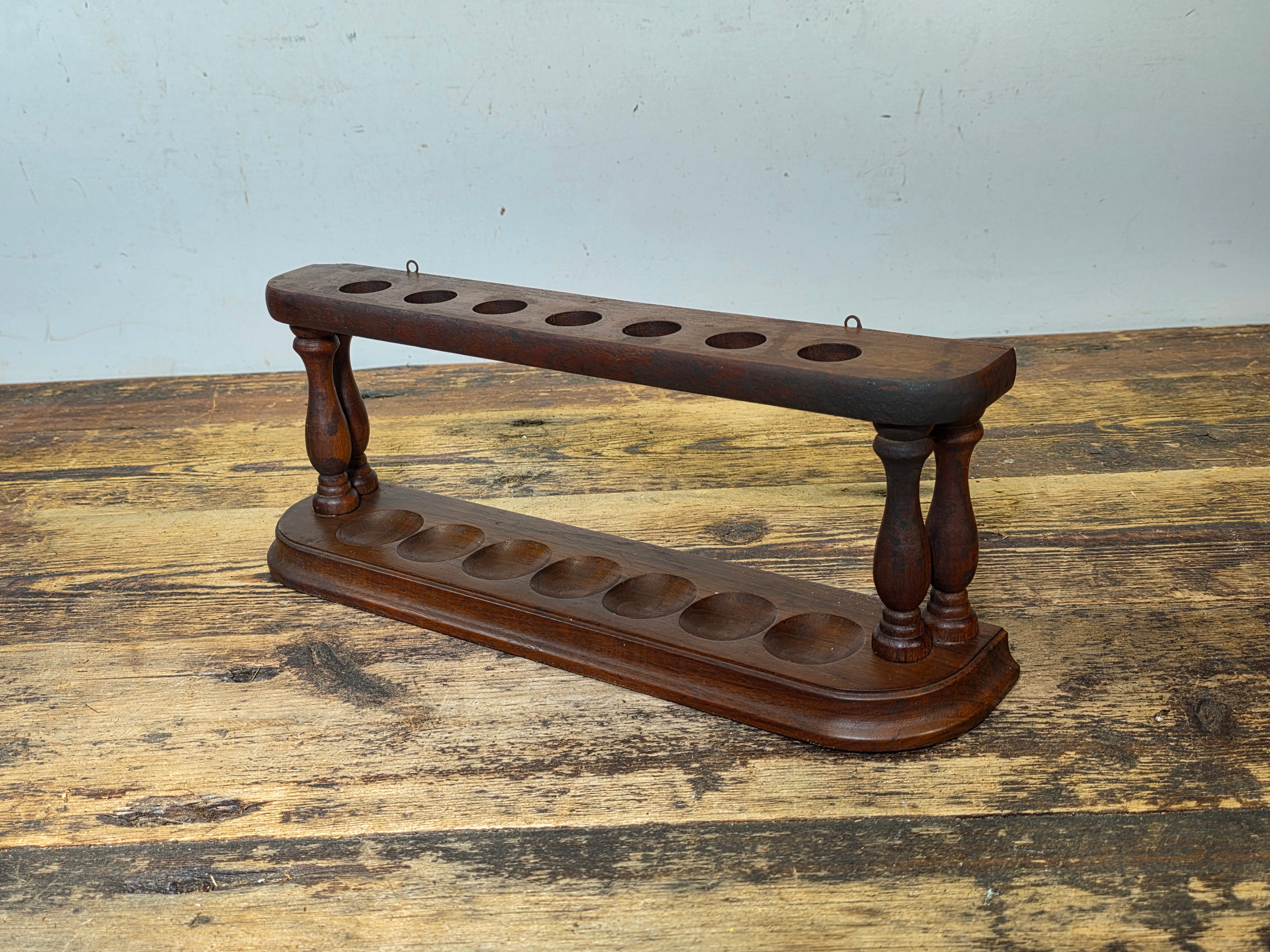 Vintage Mid Century Modern Wood Pipe Rack Holder Wall Mount Stand 7 Slot MCM