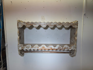 Vintage Mexican Wood Wall Shelf Scalloped Pine Rustic Farmhouse Towel Bar Mexico