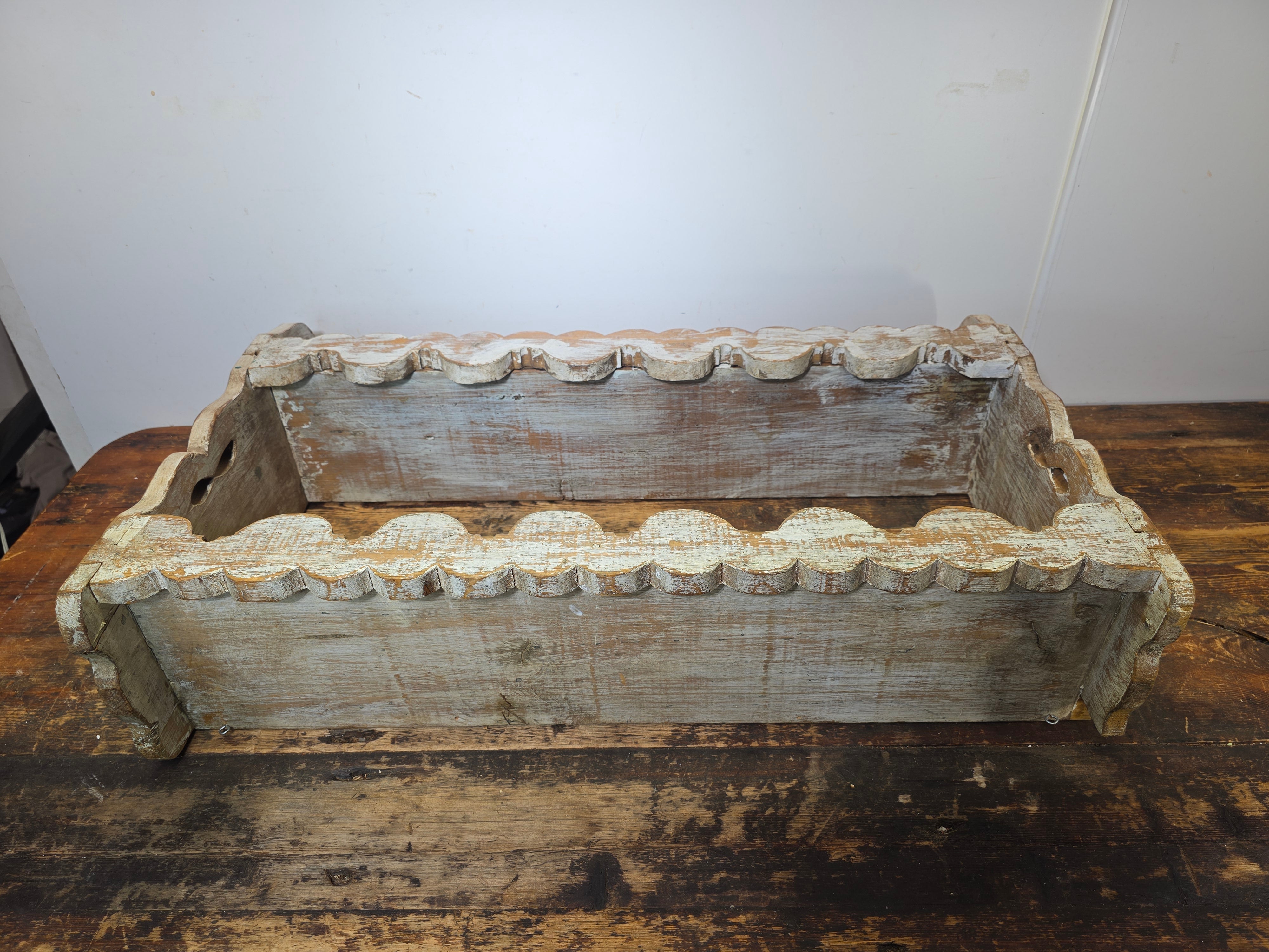 Vintage Mexican Wood Wall Shelf Scalloped Pine Rustic Farmhouse Towel Bar Mexico