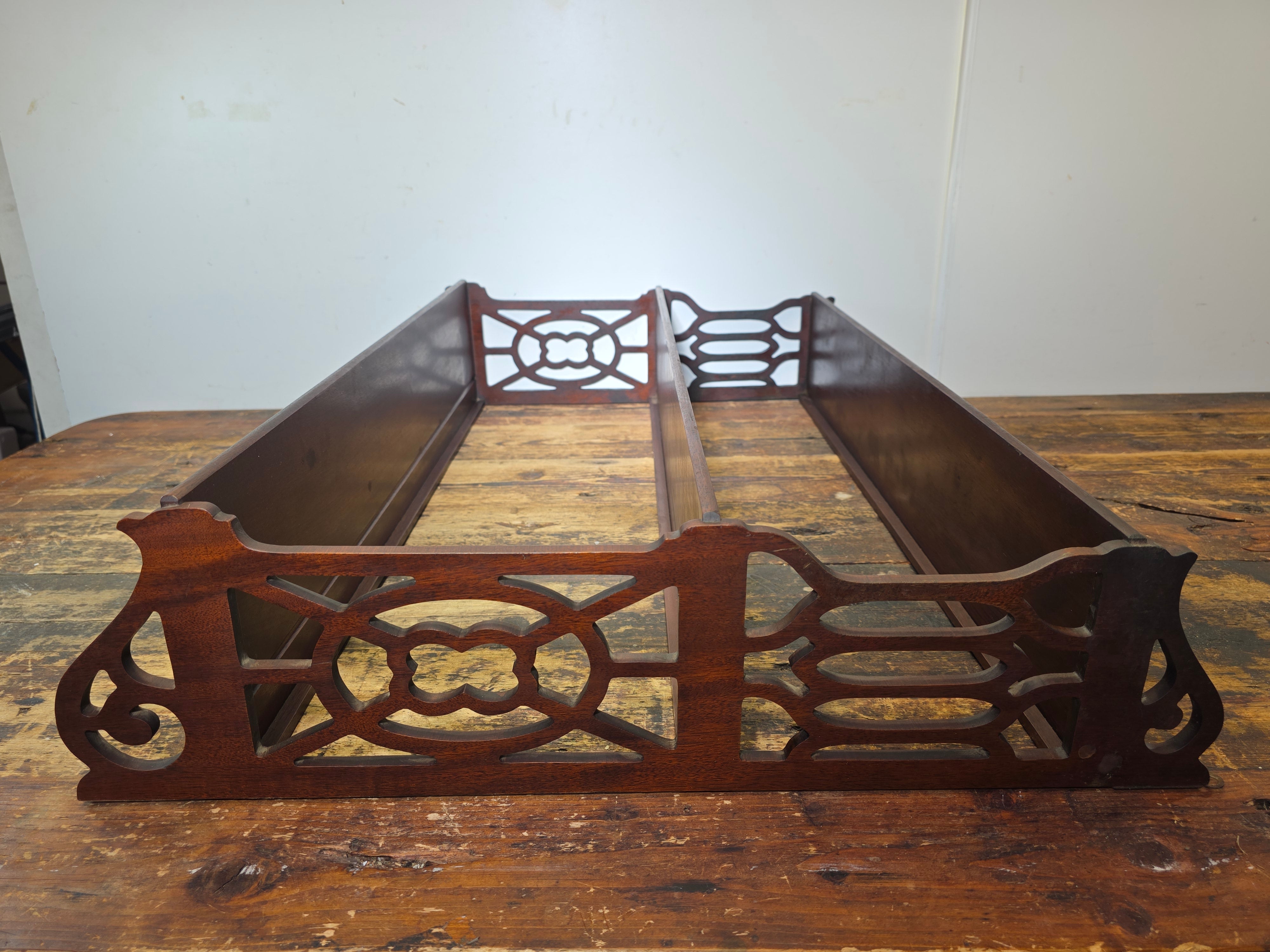 Vintage Gothic Chippendale Wall Shelf 3 Tier Display 33" Plate Groove Dark Wood
