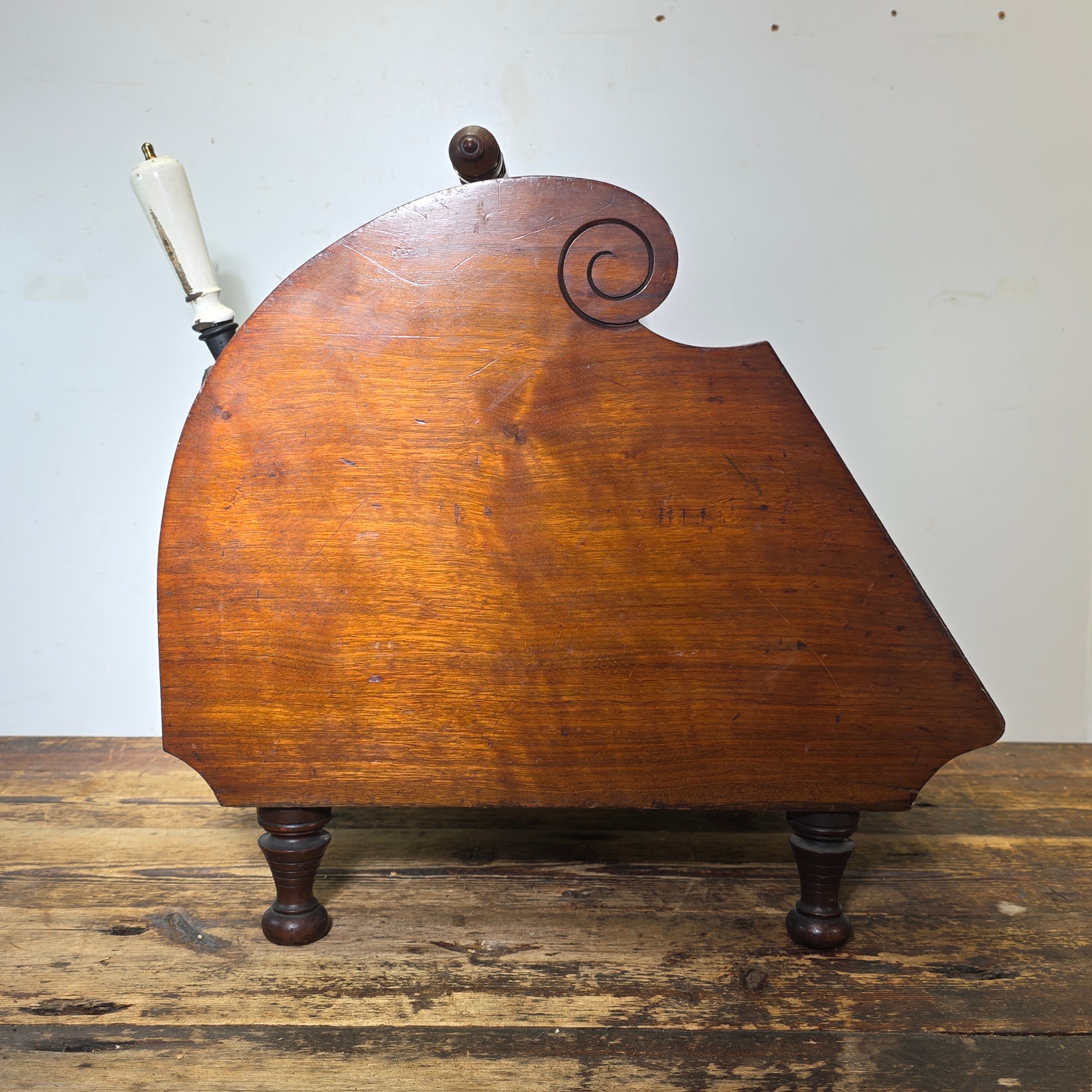 Antique Victorian Oak Coal Scuttle Box Brass Handle w/ Shovel 1900s