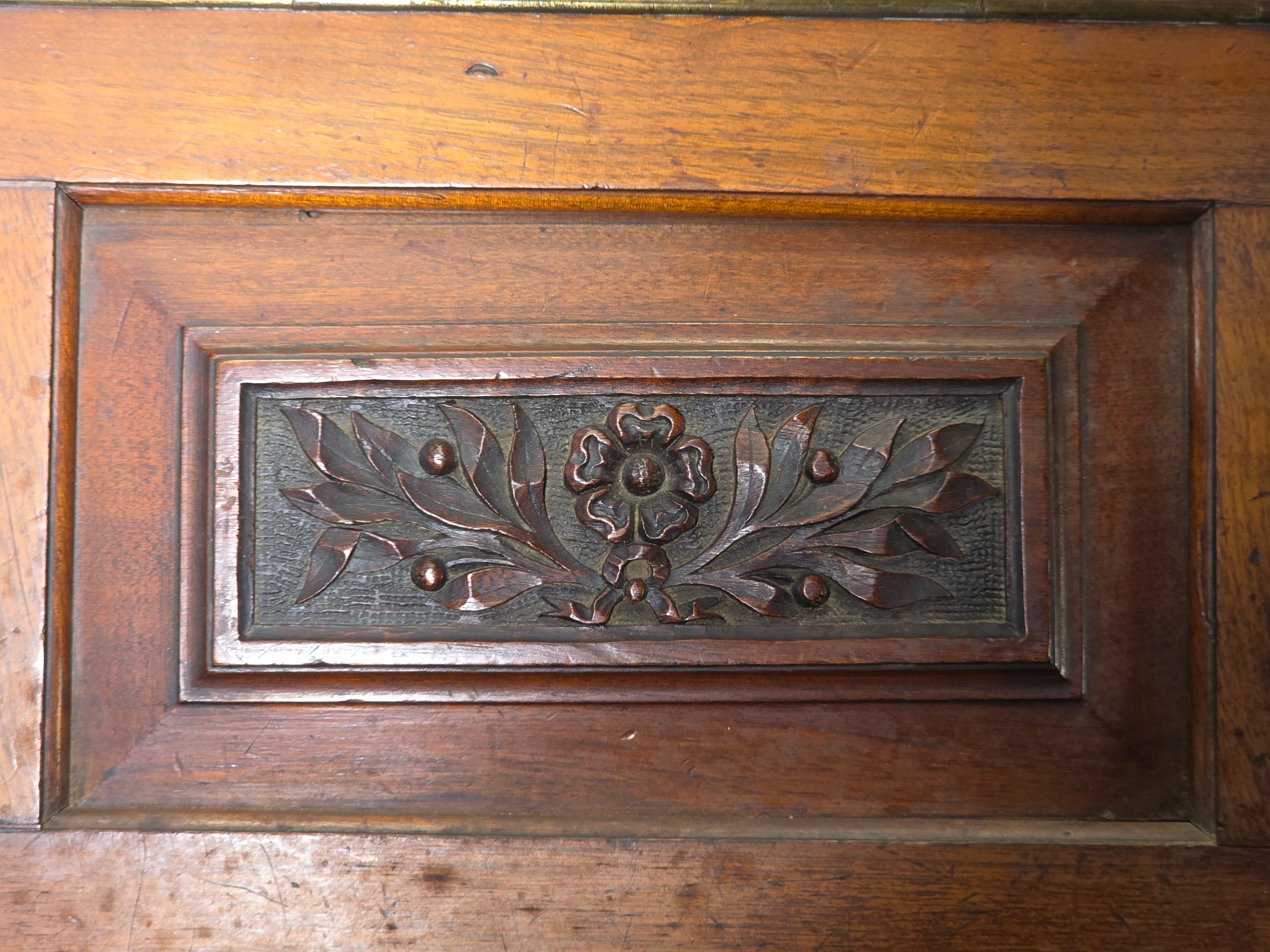 Antique Victorian Oak Coal Scuttle Box Brass Handle w/ Shovel 1900s
