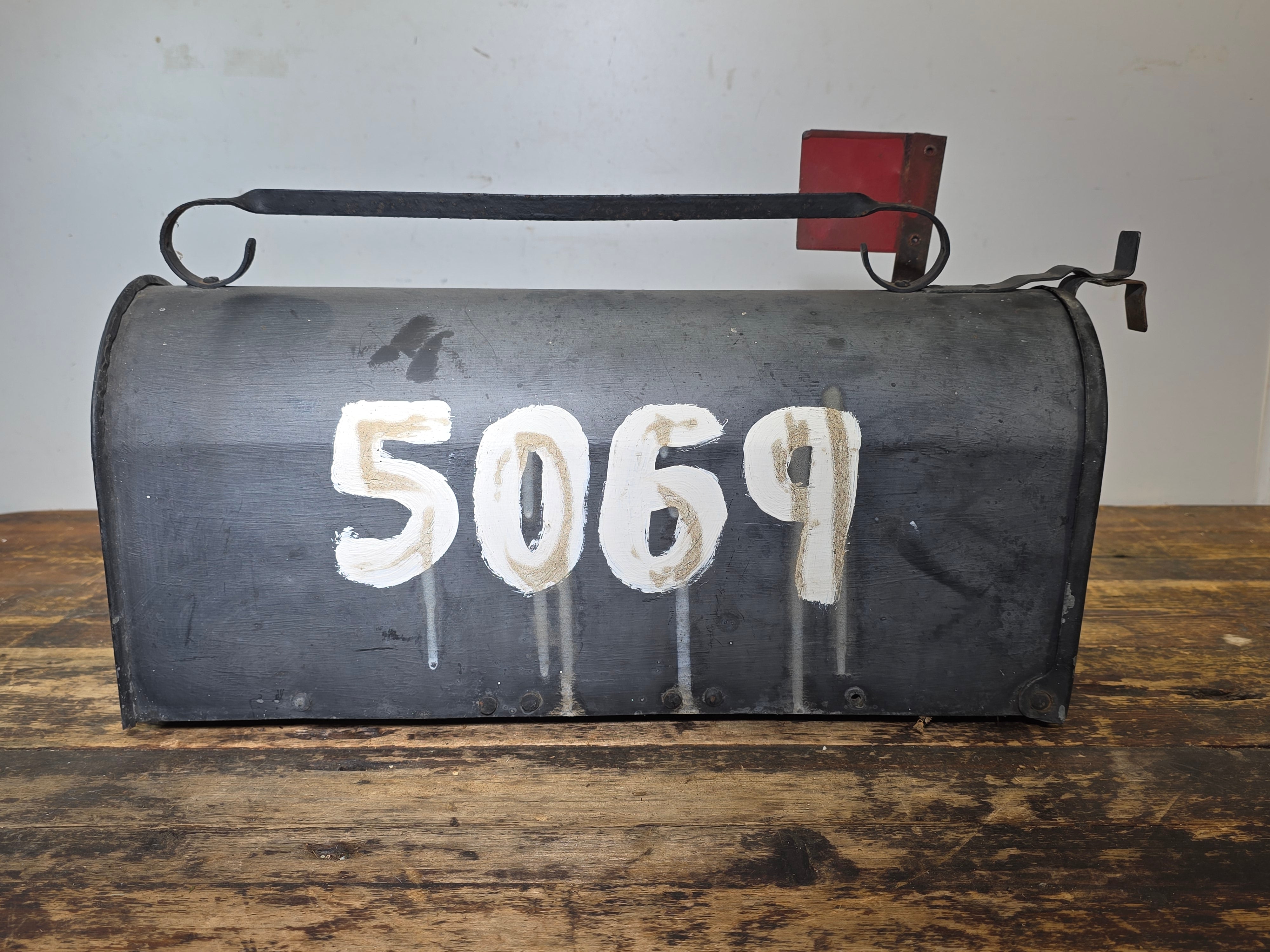 Vintage Superior Sheet Metal Mailbox Wood Bottom Industrial US Mail 5069 1940s