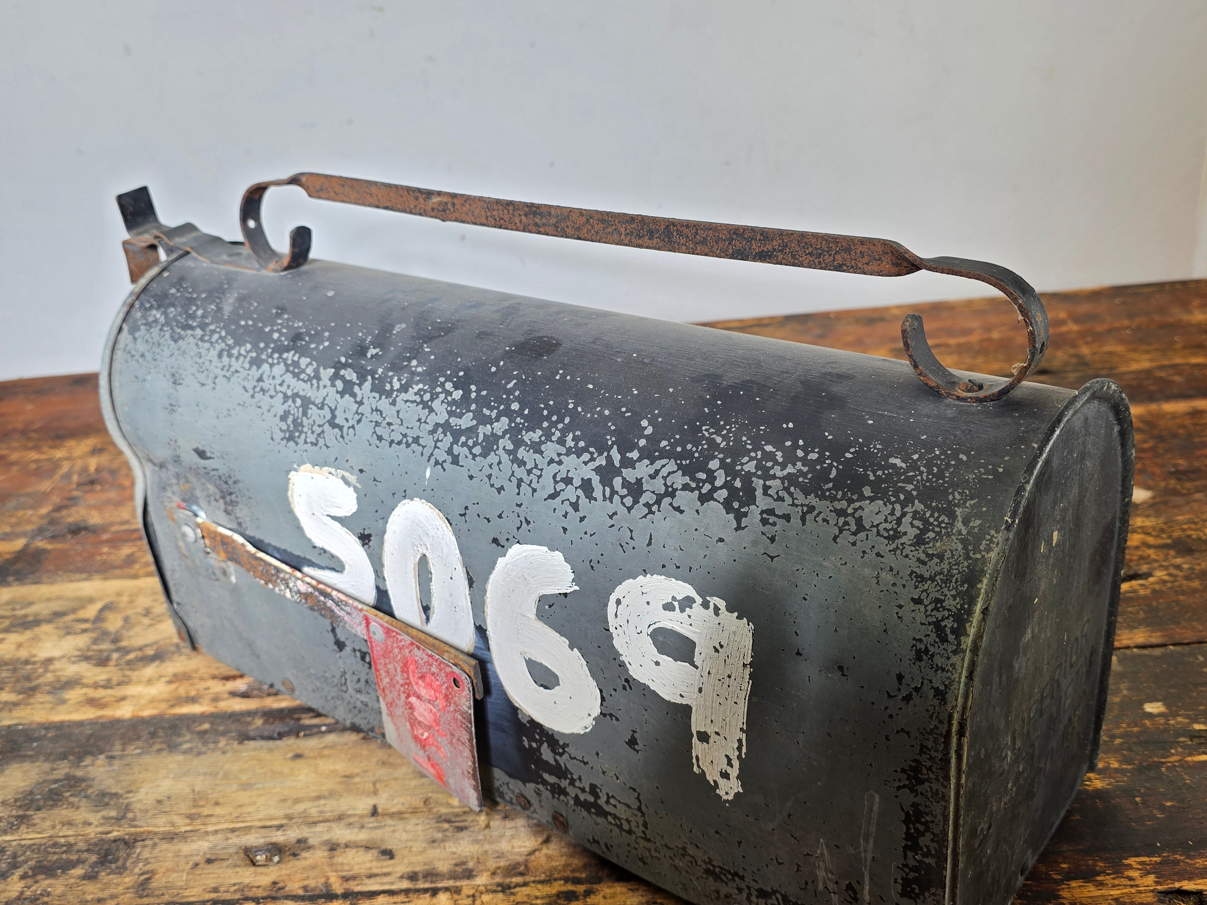 Vintage Superior Sheet Metal Mailbox Wood Bottom Industrial US Mail 5069 1940s