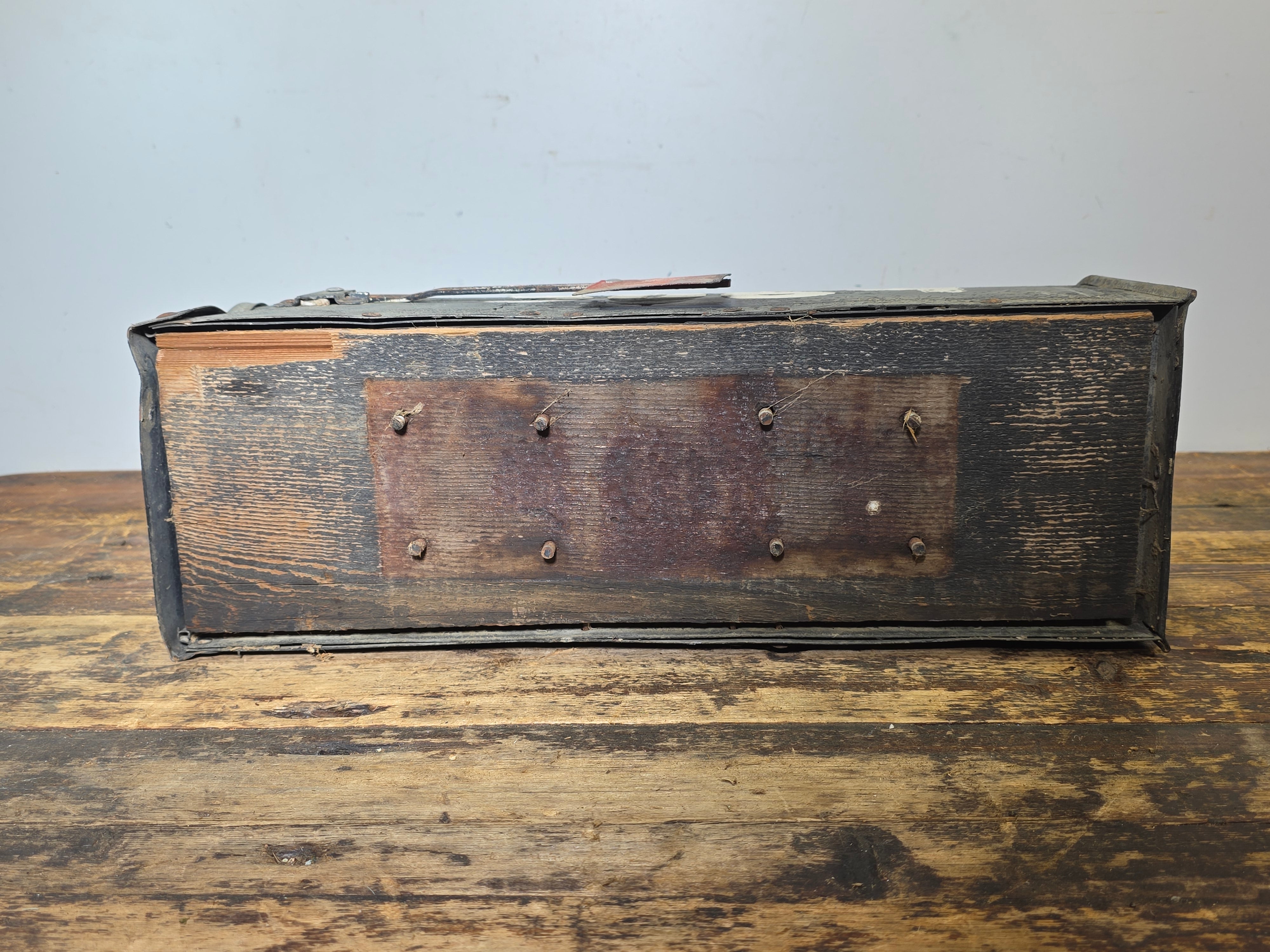 Vintage Superior Sheet Metal Mailbox Wood Bottom Industrial US Mail 5069 1940s