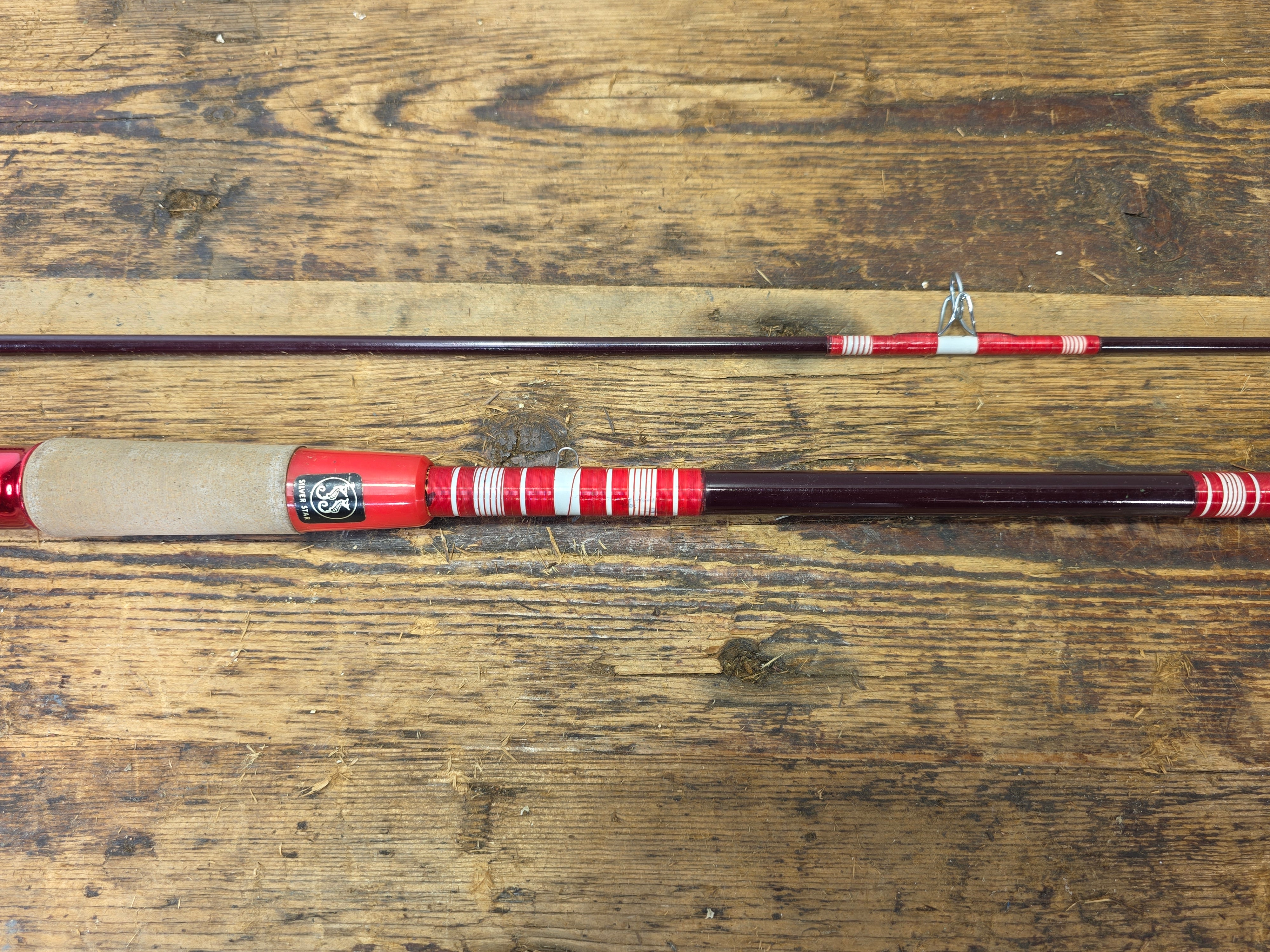 Vintage 1970s Japanese Glass Fishing Rod 7'2" 2pc Red Silver Star