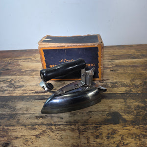 Vintage GE Edison Electric Iron Antique Chrome Metal Wood Handle 249F77 1920s
