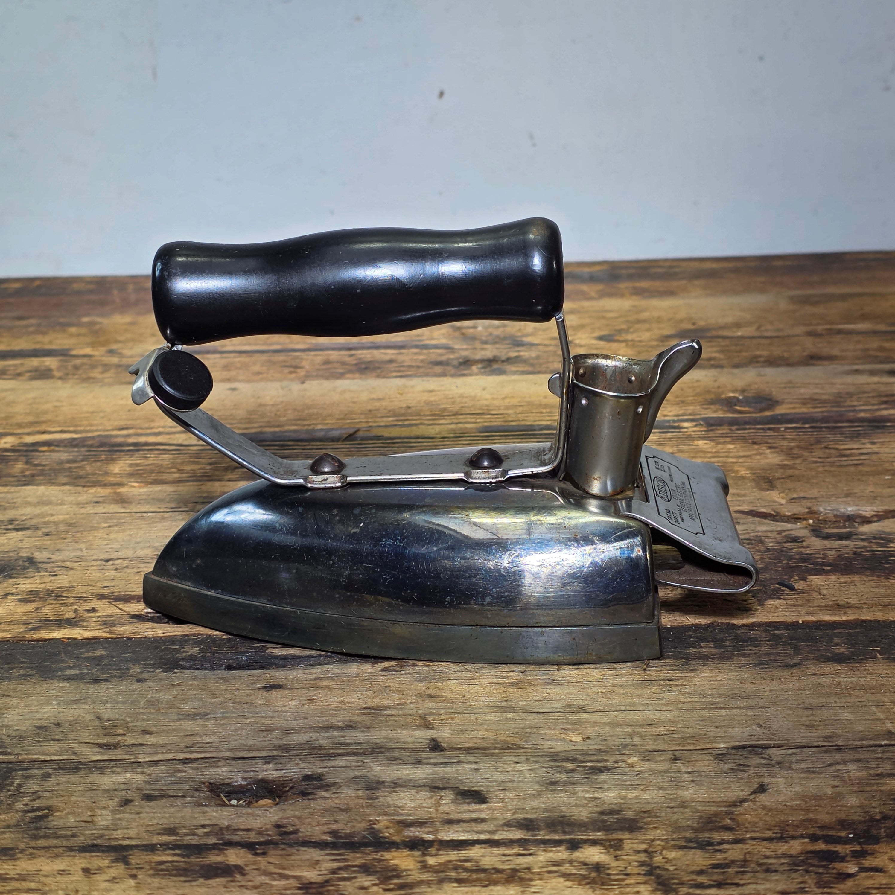Vintage GE Edison Electric Iron Antique Chrome Metal Wood Handle 249F77 1920s