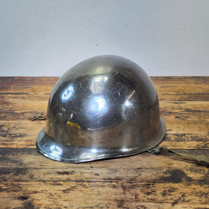 WWII US Army M1 Parade Chrome Helmet CAPAC Fiber Liner Damage 3" Crack