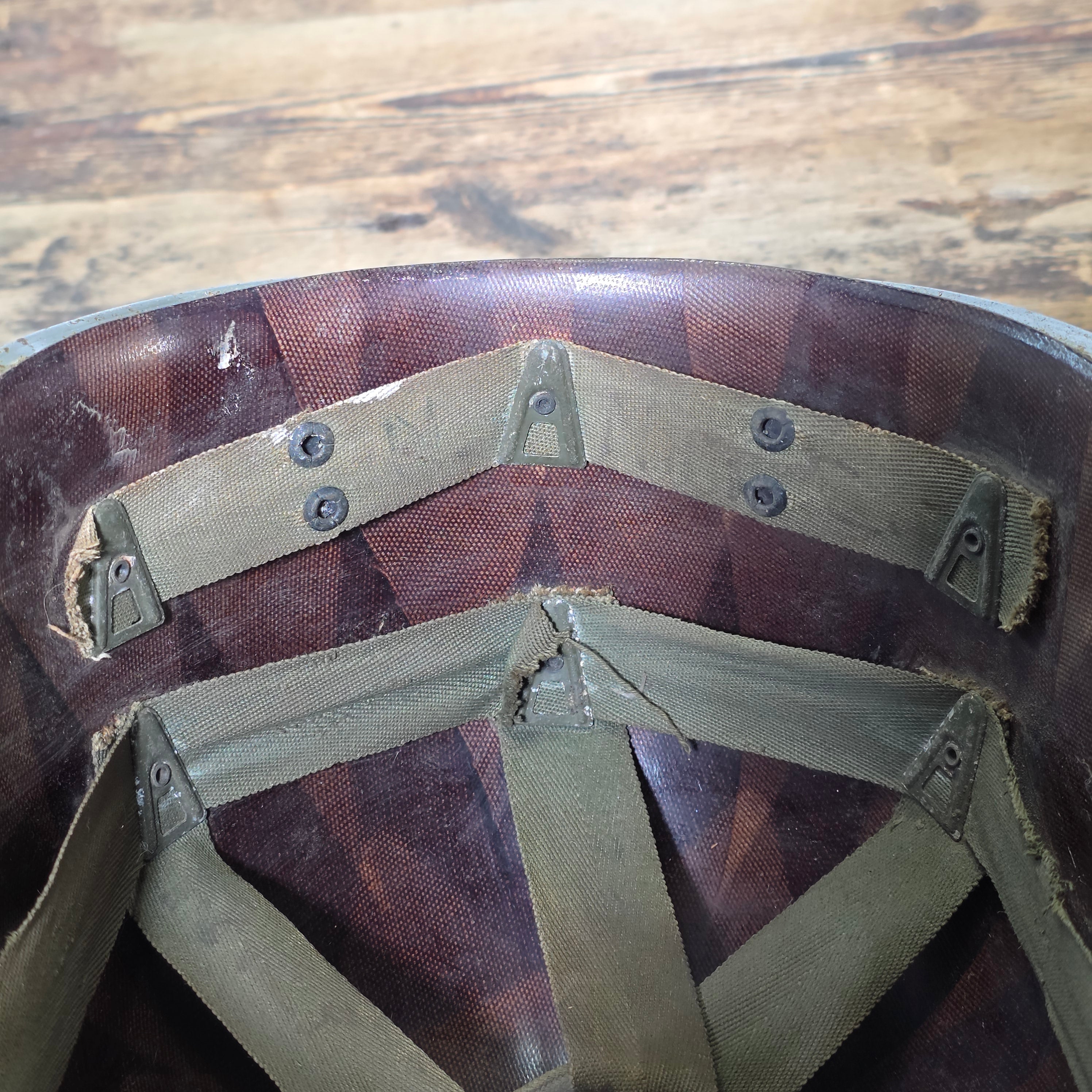 WWII US Army M1 Parade Chrome Helmet CAPAC Fiber Liner Damage 3" Crack