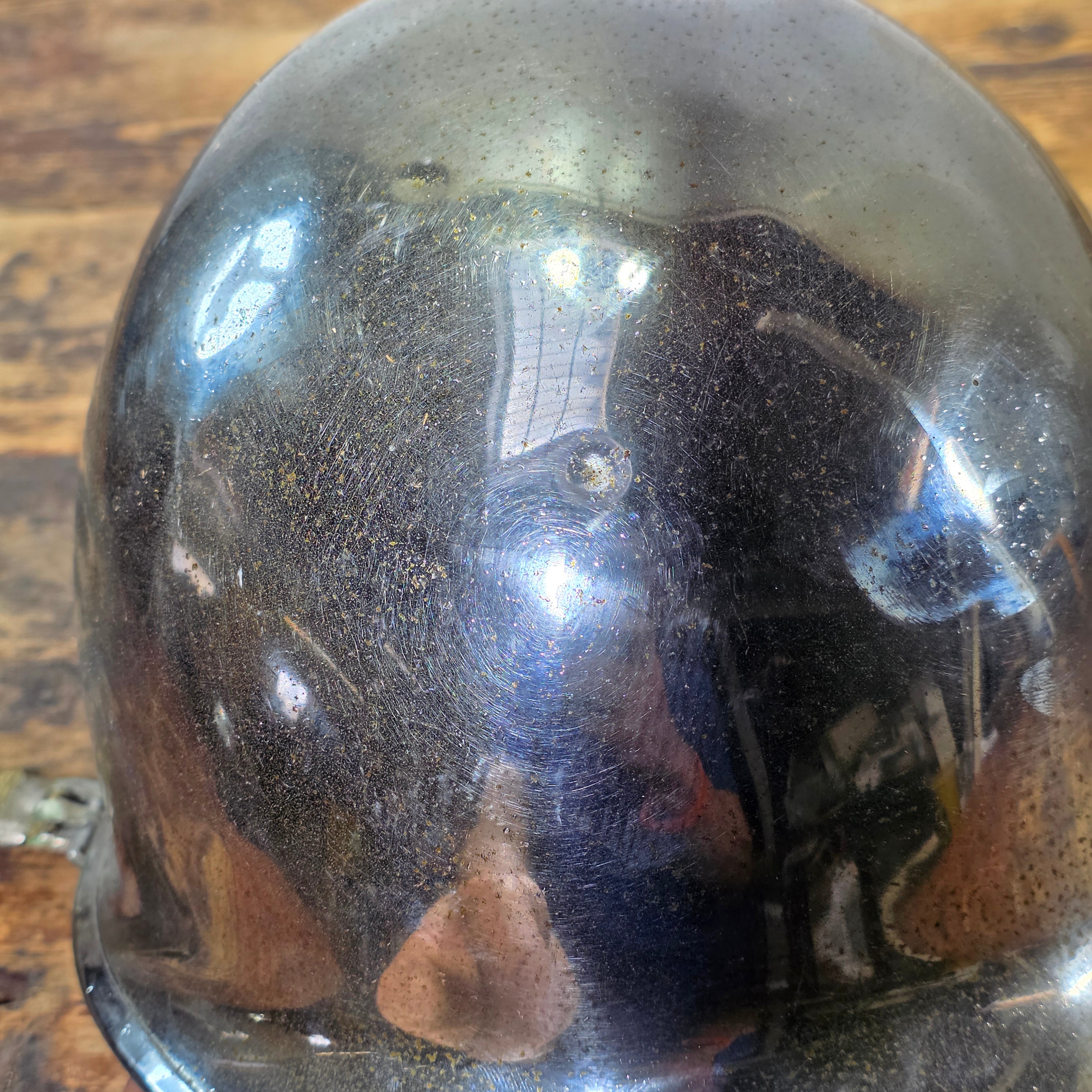 WWII US Army M1 Parade Chrome Helmet CAPAC Fiber Liner Damage 3" Crack