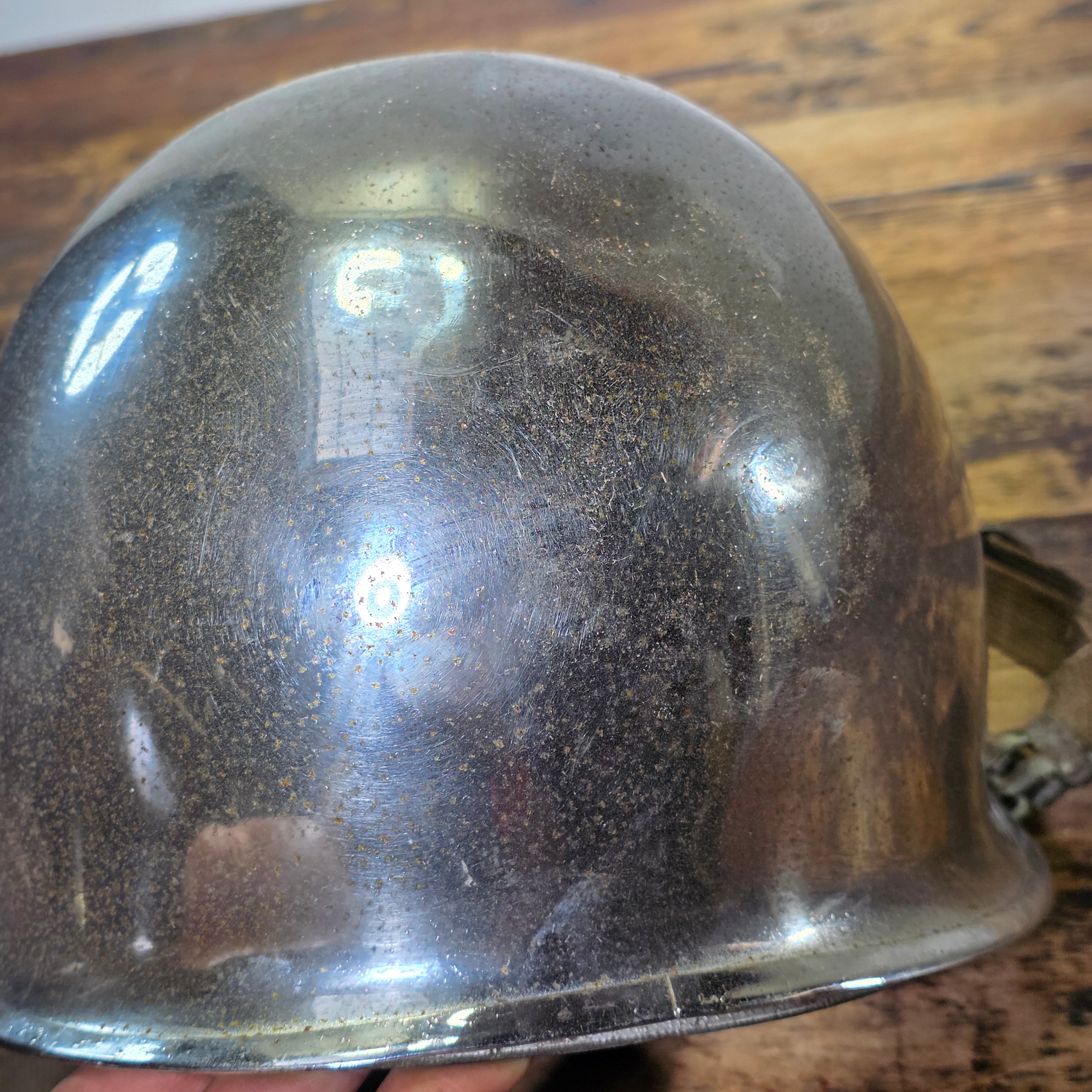 WWII US Army M1 Parade Chrome Helmet CAPAC Fiber Liner Damage 3" Crack