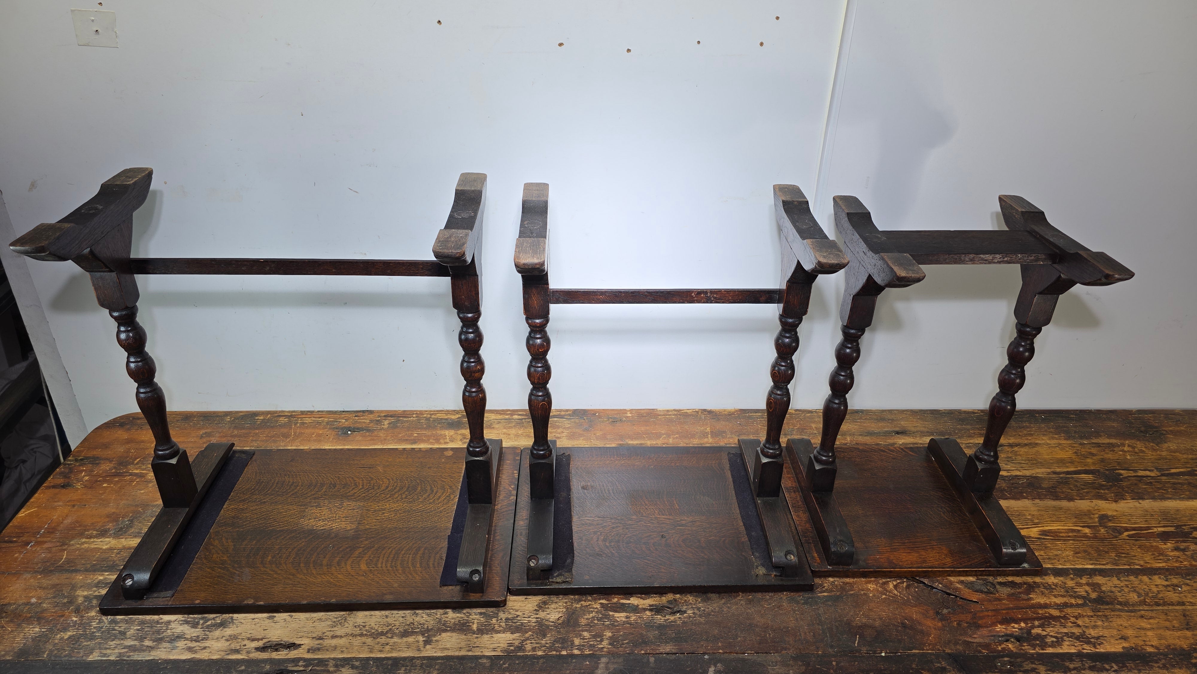 Antique English Nest of 3 Tables WWII CC41 Oak Jacobean Utility Side End Set