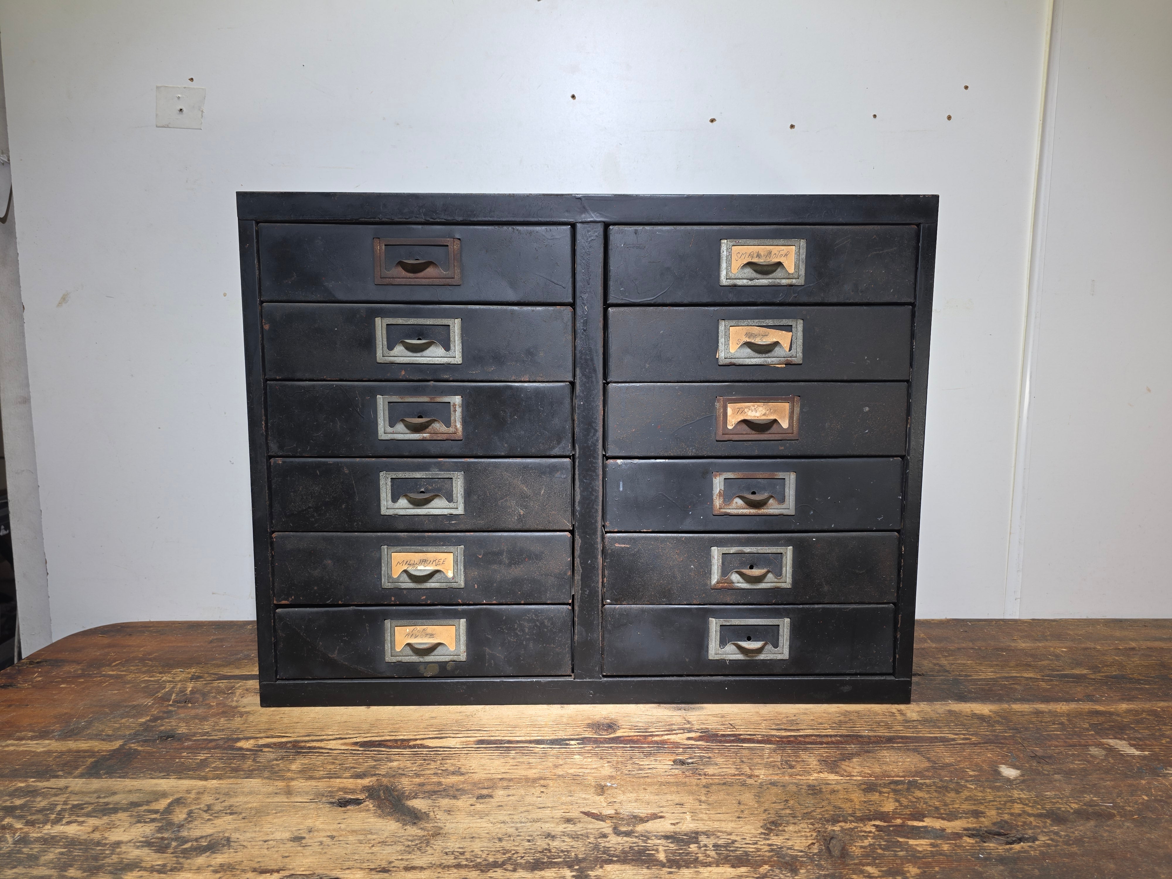 Vintage Industrial 12 Drawer Steel Cabinet Matte Black Metal Parts Storage Chest