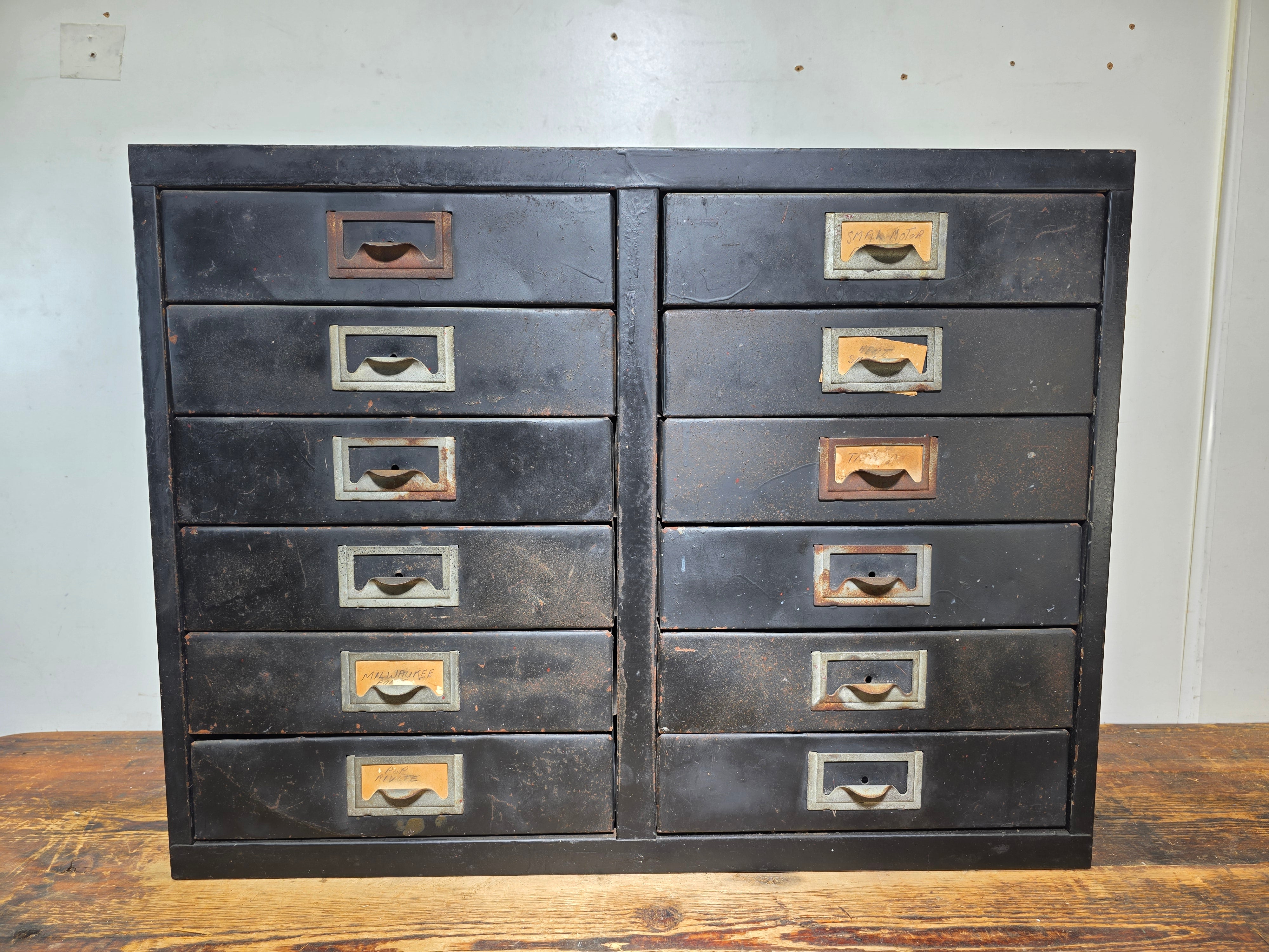 Vintage Industrial 12 Drawer Steel Cabinet Matte Black Metal Parts Storage Chest