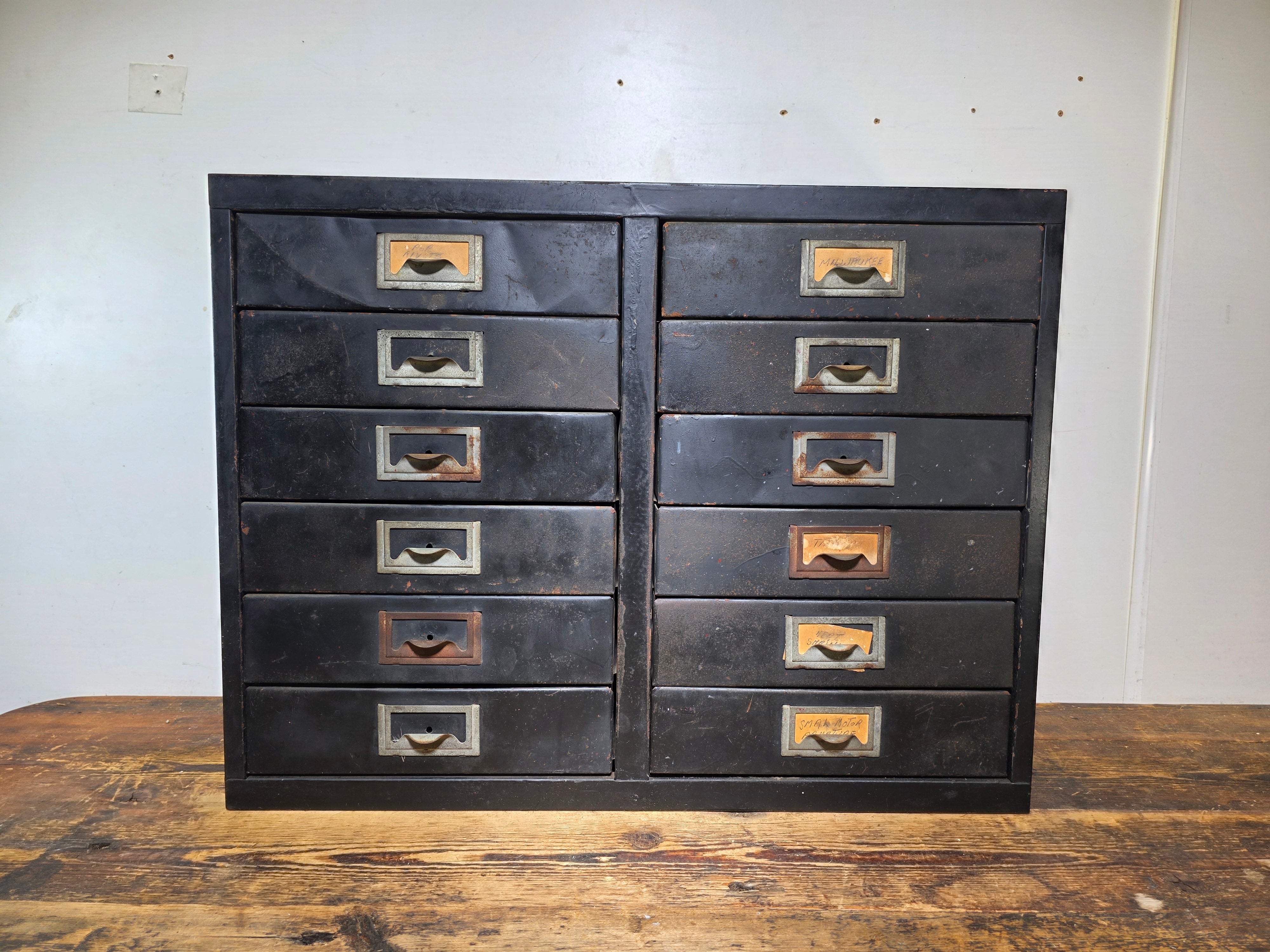 Vintage Industrial 12 Drawer Steel Cabinet Matte Black Metal Parts Storage Chest
