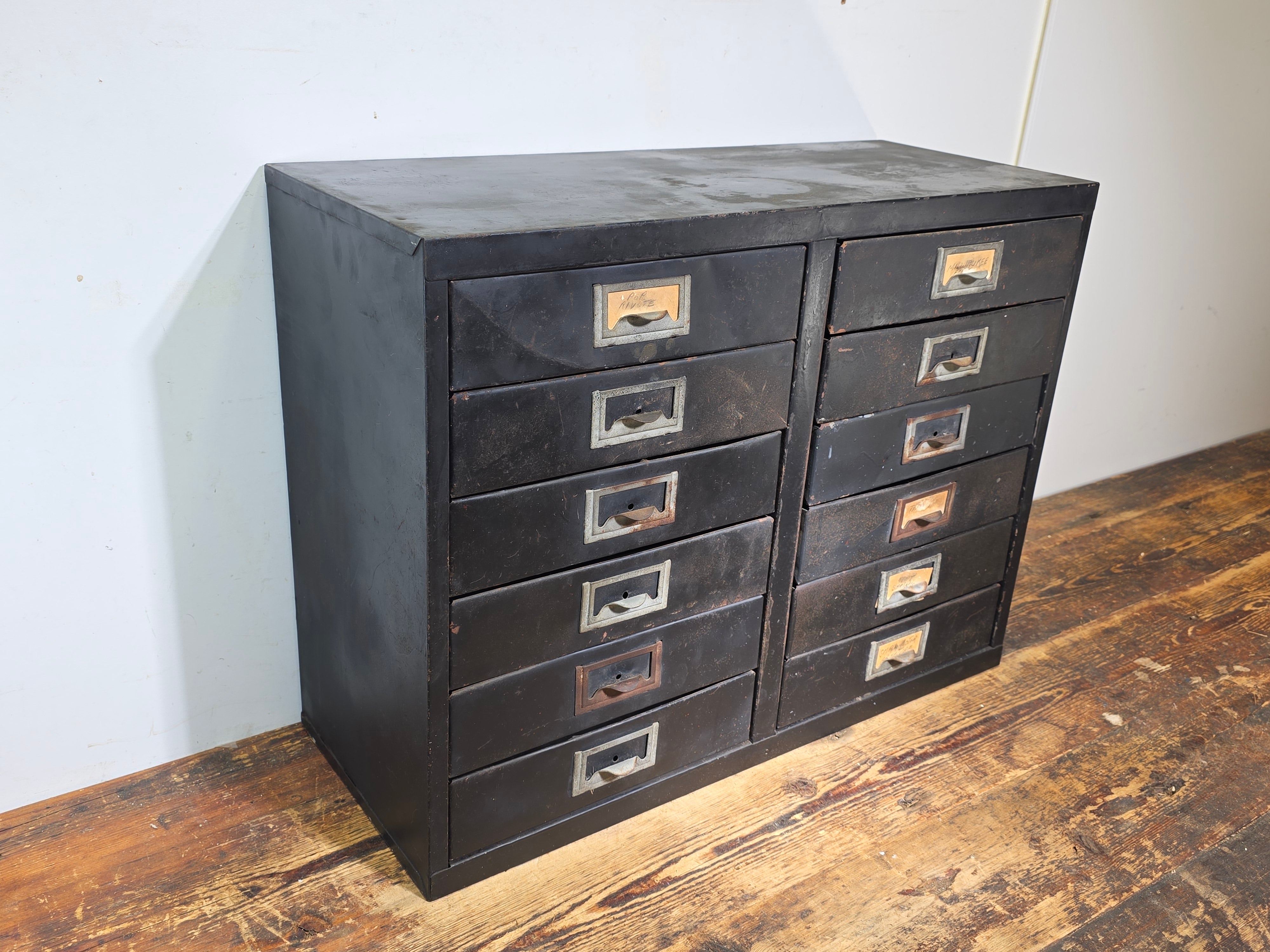 Vintage Industrial 12 Drawer Steel Cabinet Matte Black Metal Parts Storage Chest