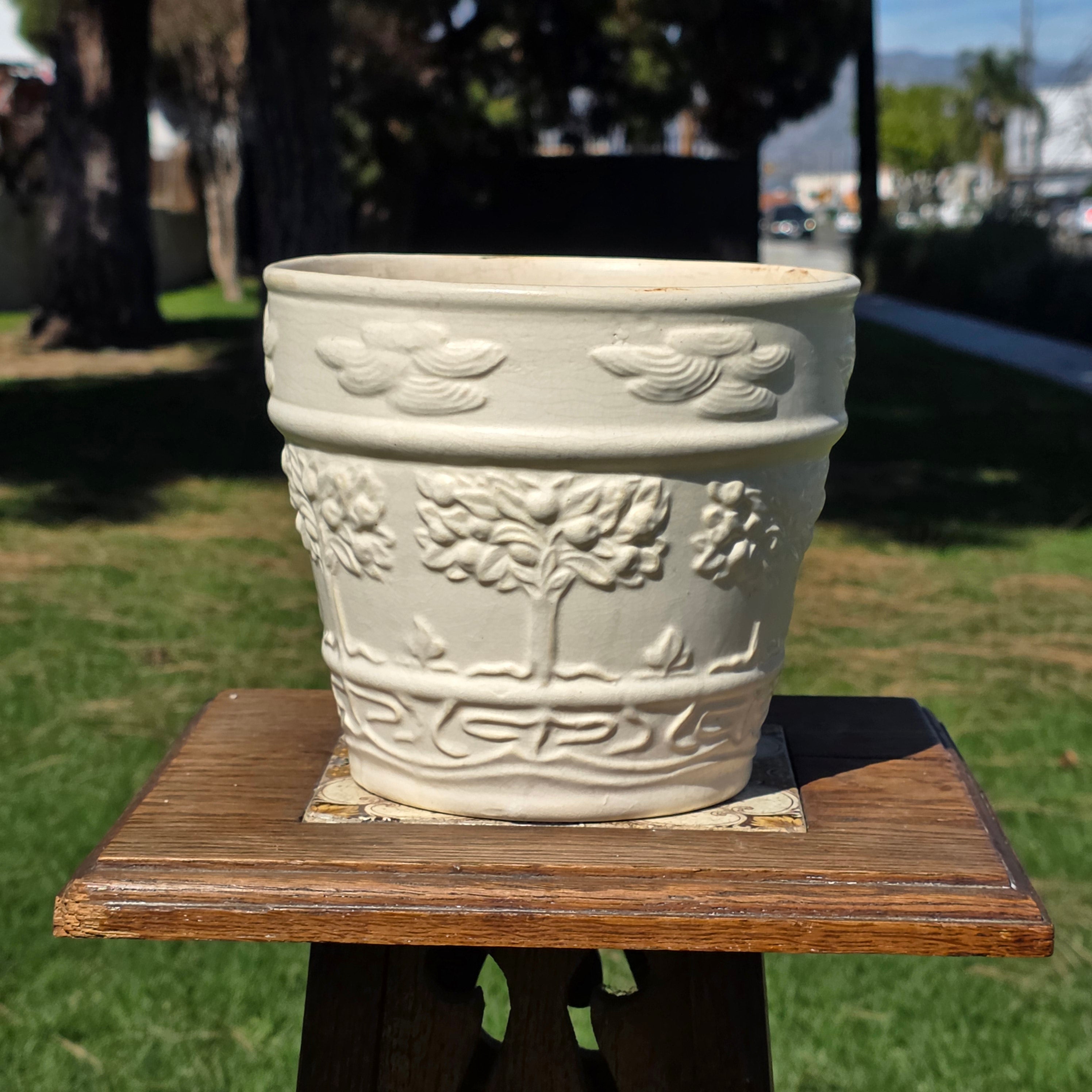 Hull Pottery 546-7 Jardiniere Art Deco White Matte Fruit Tree Planter 1920s