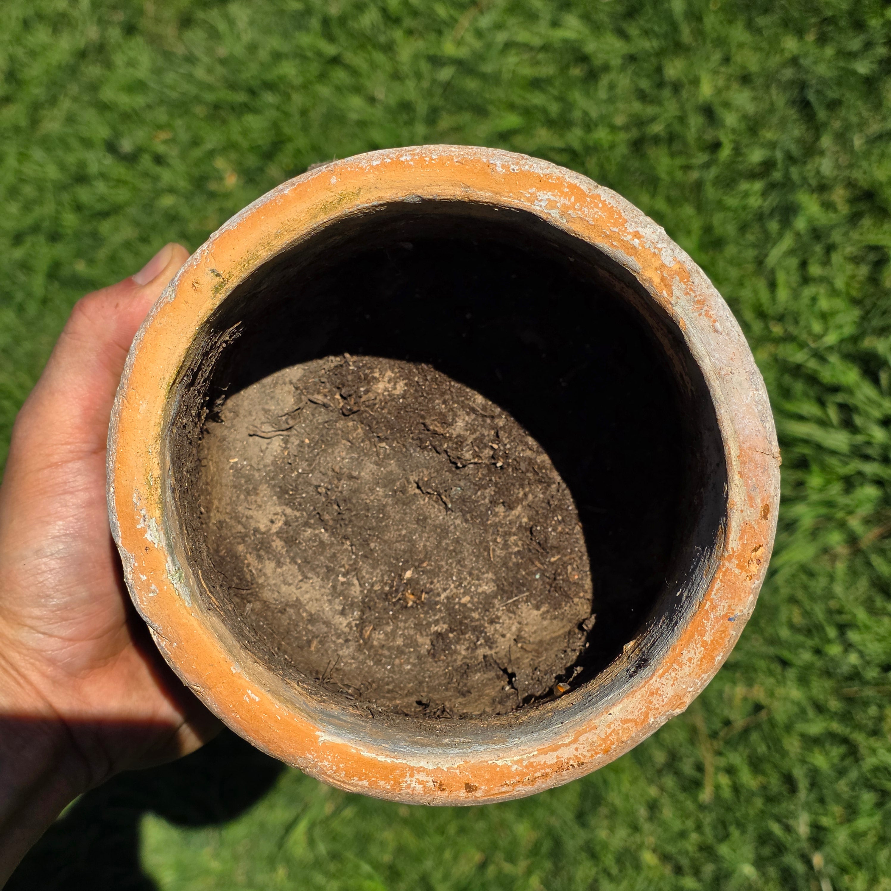 Vintage Terracotta Planter Rustic Weathered Flower Pot Embossed Floral 7" Garden