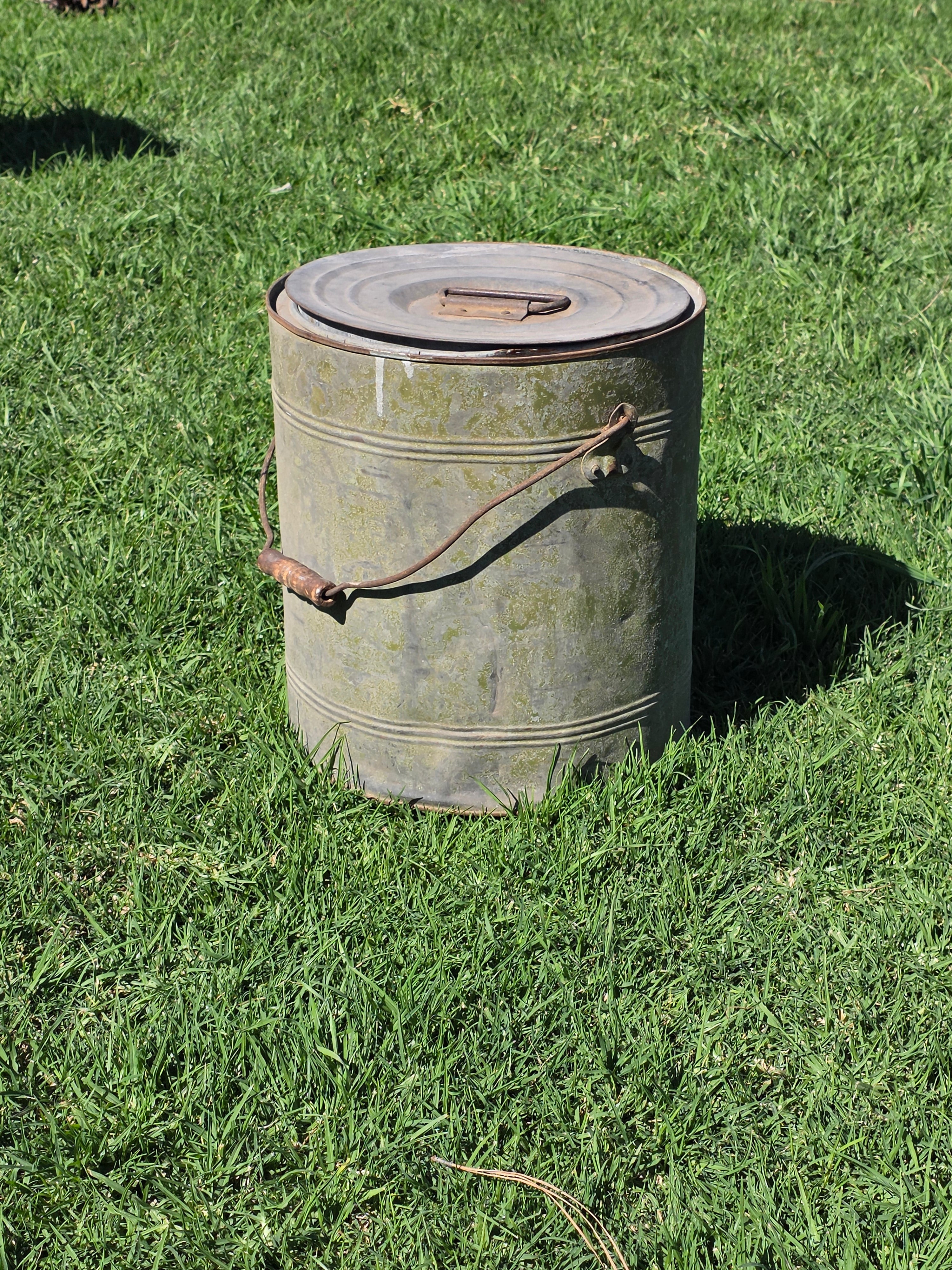 Vintage Industrial Galvanized Steel Canister Lid Heavy 11lb Smoker Planter 14"H