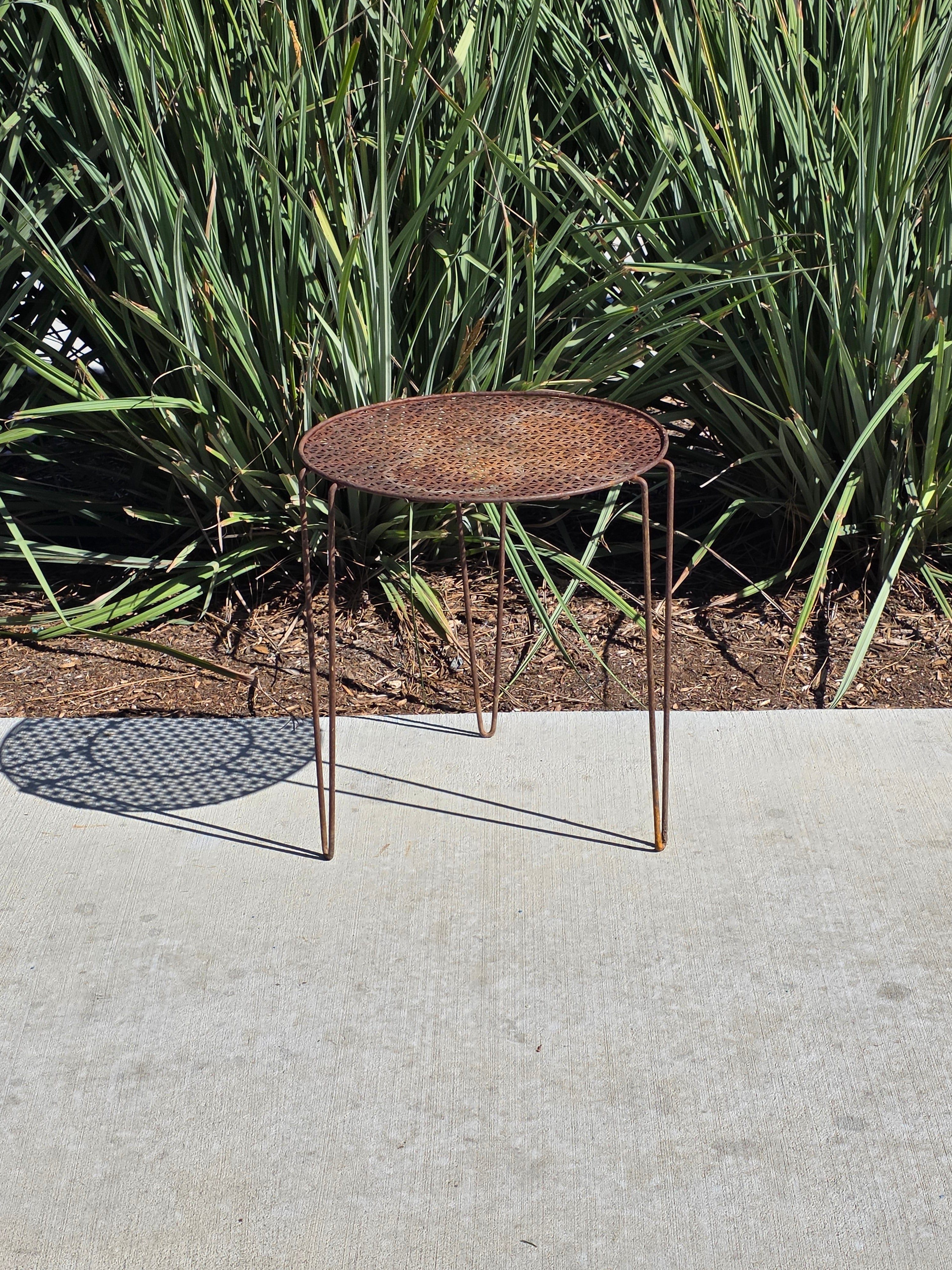 Vintage Mid Century Modern Iron Side Table 15" Mesh Plant Stand 1950s Garden