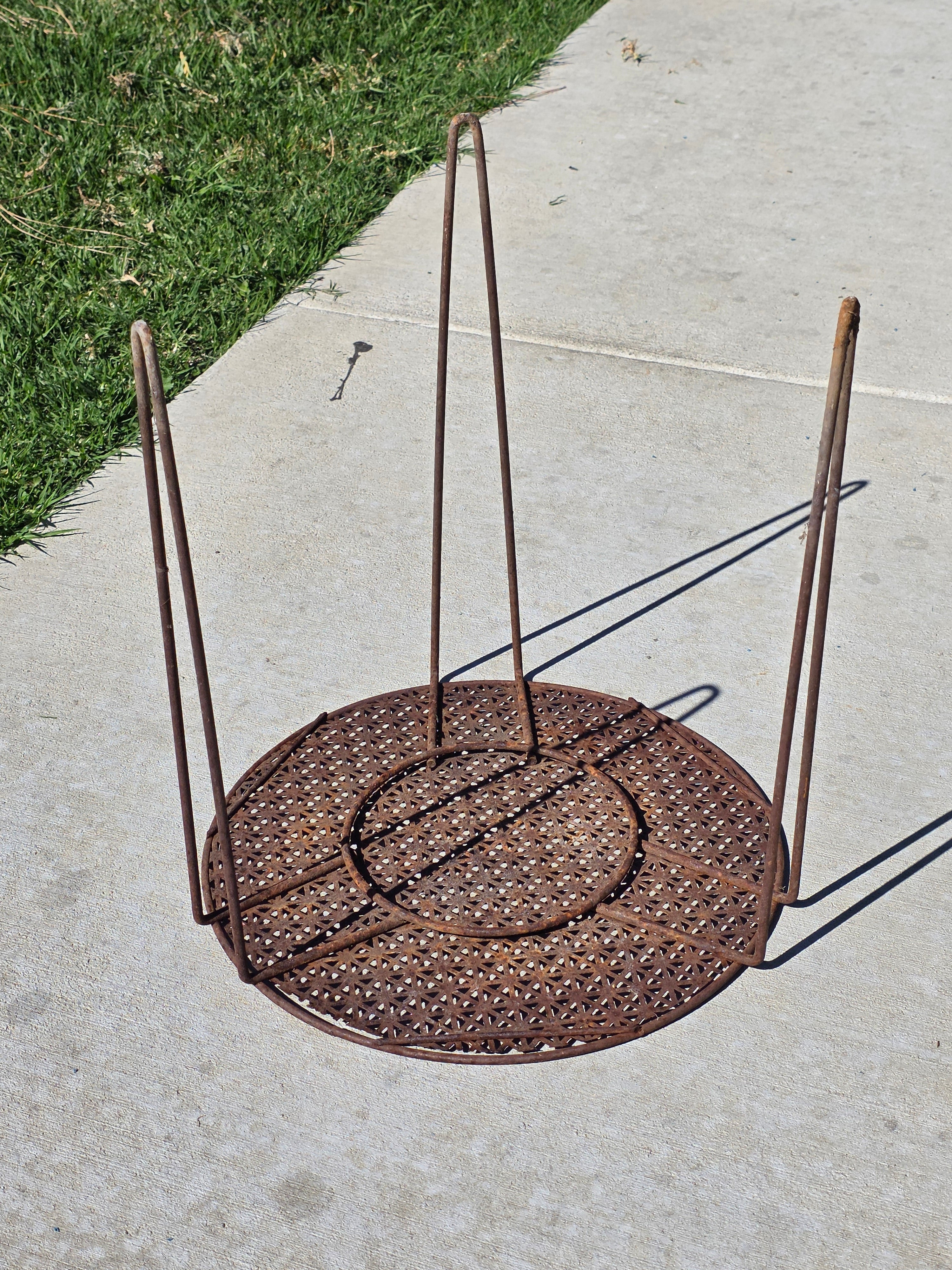 Vintage Mid Century Modern Iron Side Table 15" Mesh Plant Stand 1950s Garden