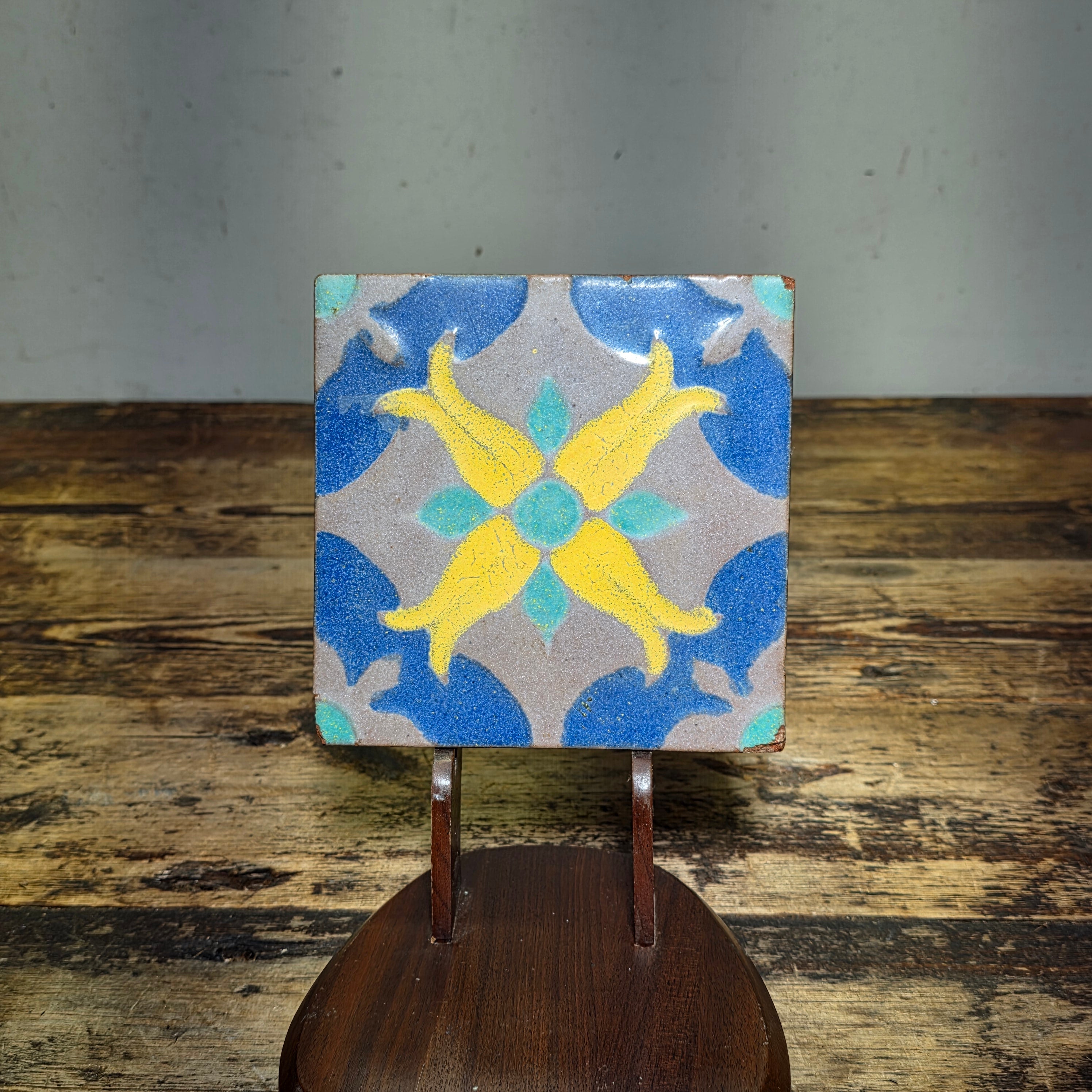 Vintage California Pottery Tile Cuerda Seca Custom Sample Prototype Malibu 5.75"