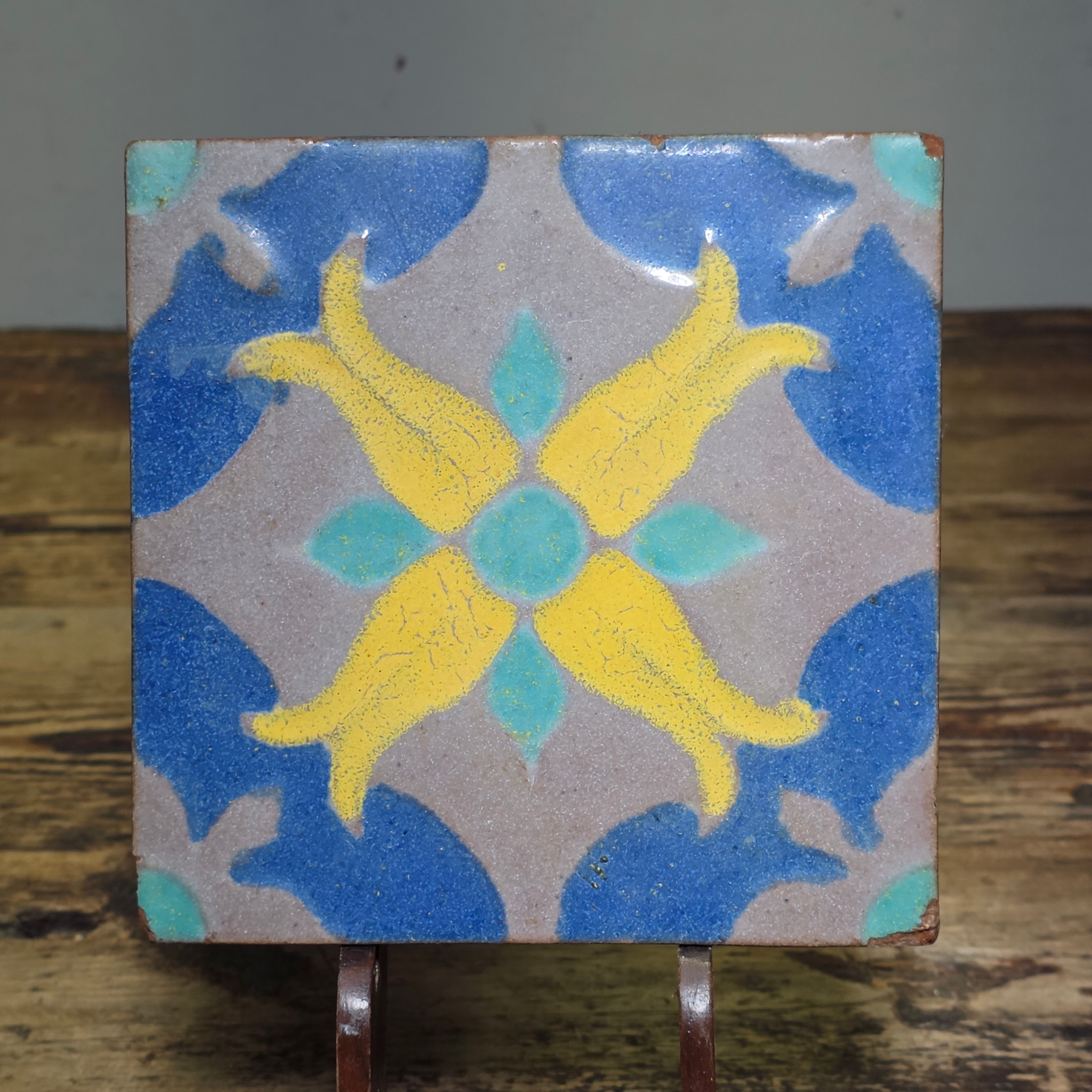 Vintage California Pottery Tile Cuerda Seca Custom Sample Prototype Malibu 5.75"
