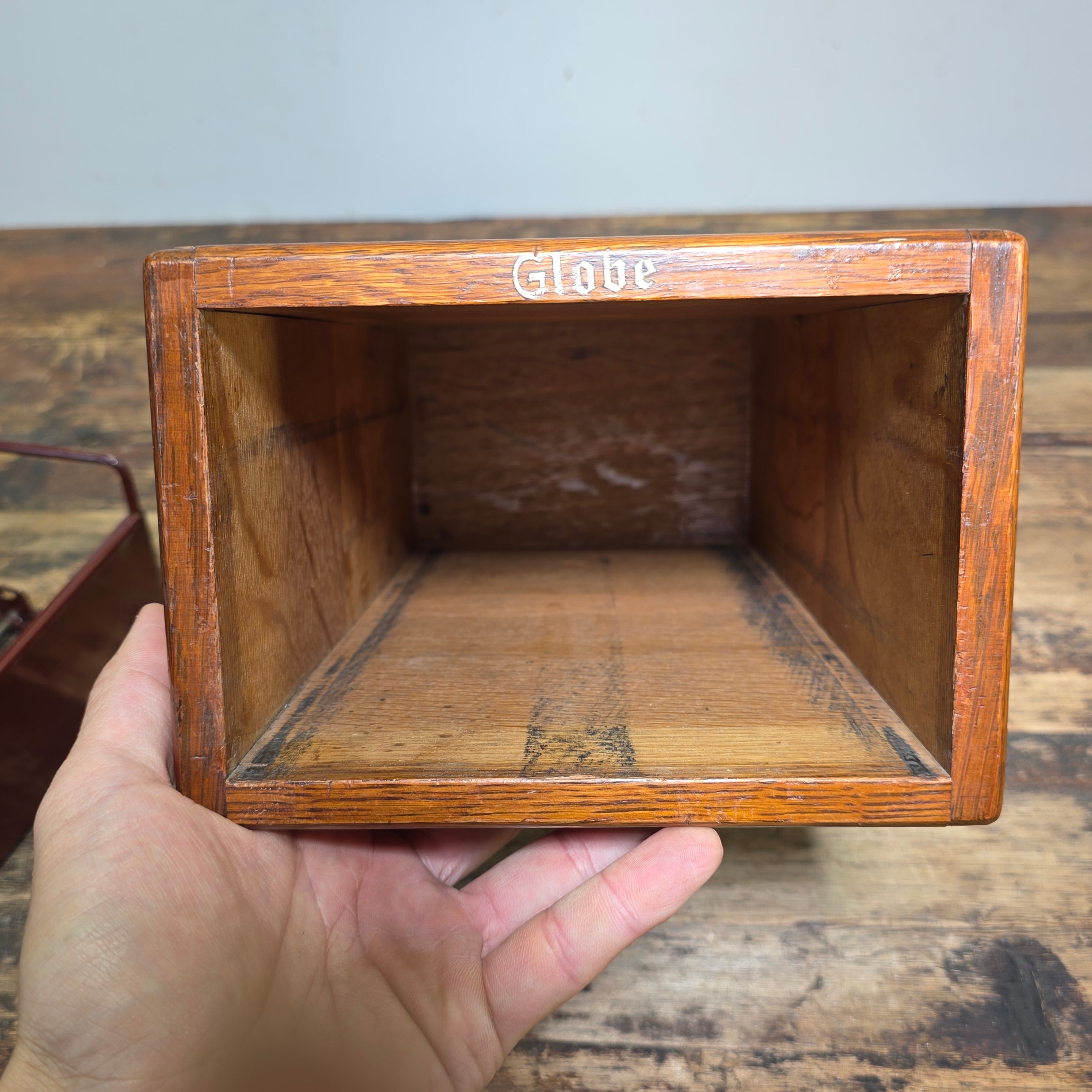 Vintage Globe Wernicke Oak Wood Index Card File Cabinet Shaw Walker A-Z Divider