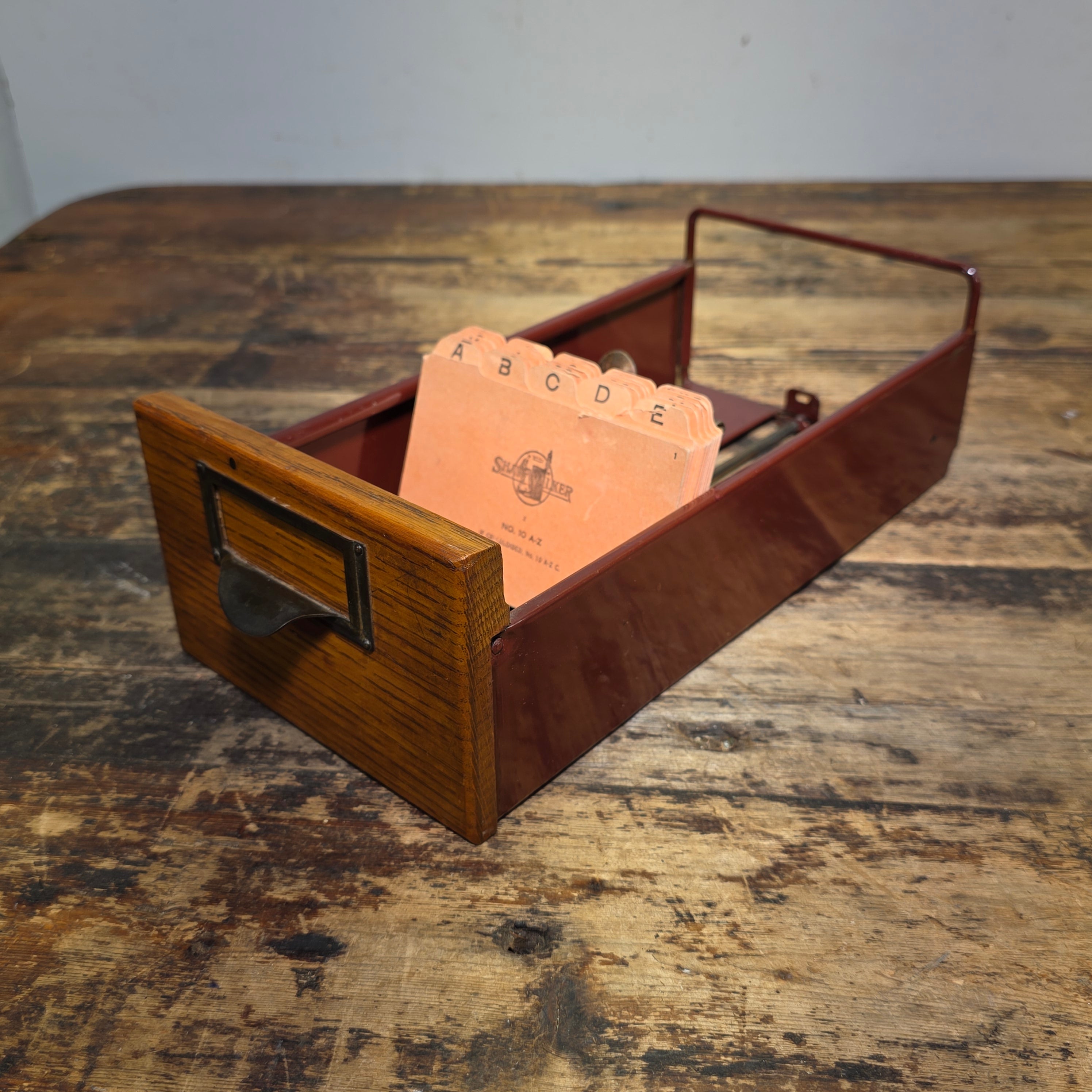 Vintage Globe Wernicke Oak Wood Index Card File Cabinet Shaw Walker A-Z Divider
