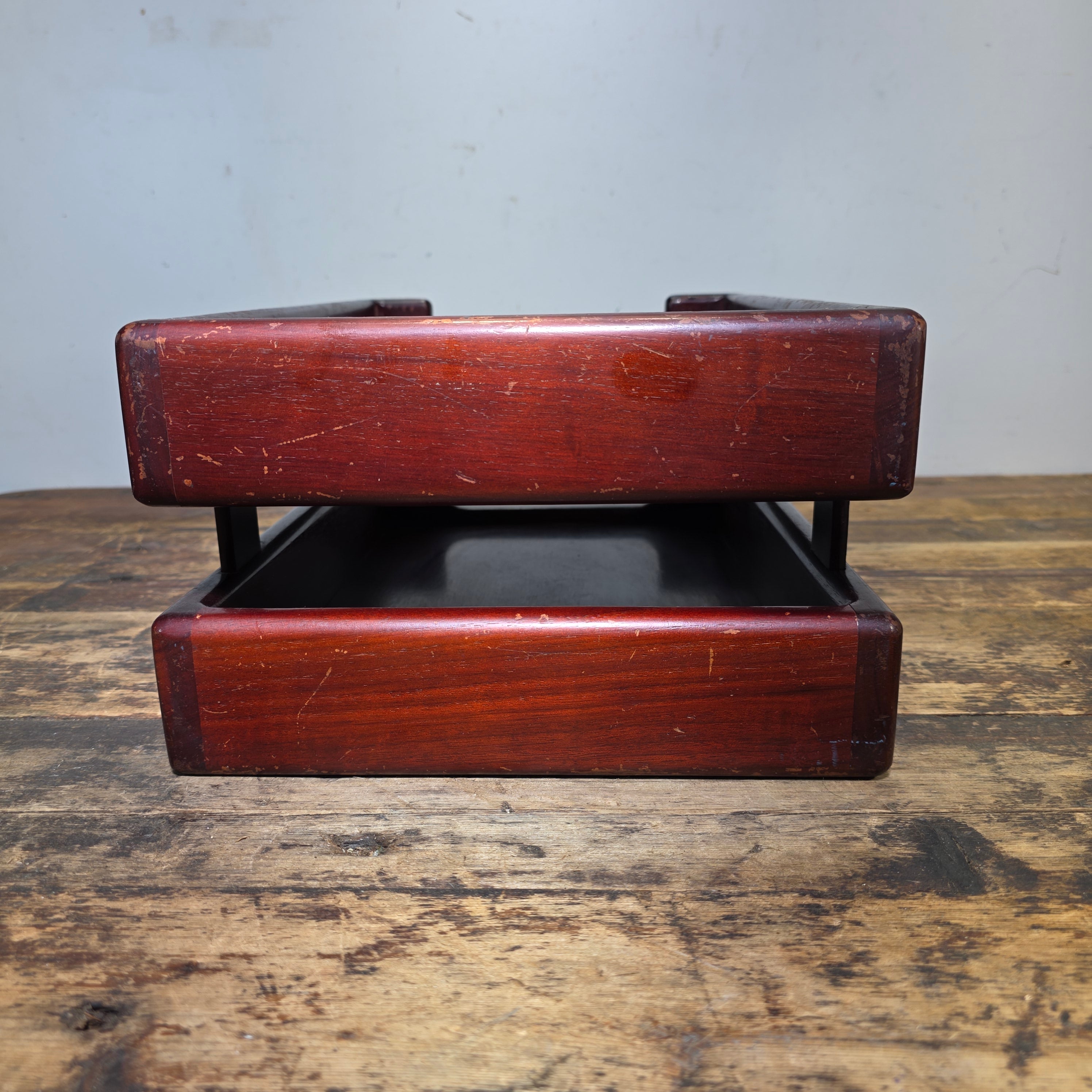 Vintage Wood 2 Tier Letter Tray Desk Organizer Mid Century Modern Rustic Style