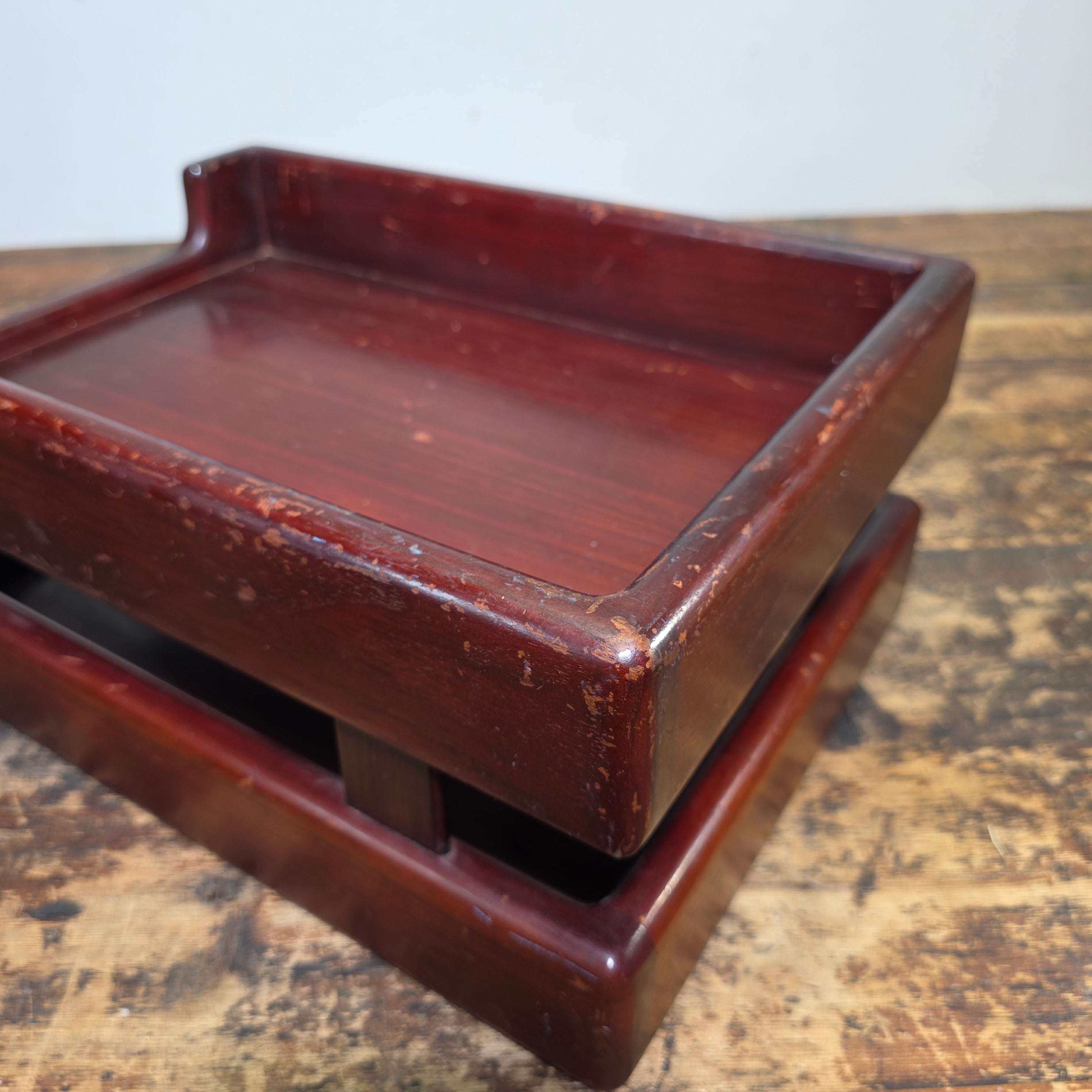 Vintage Wood 2 Tier Letter Tray Desk Organizer Mid Century Modern Rustic Style