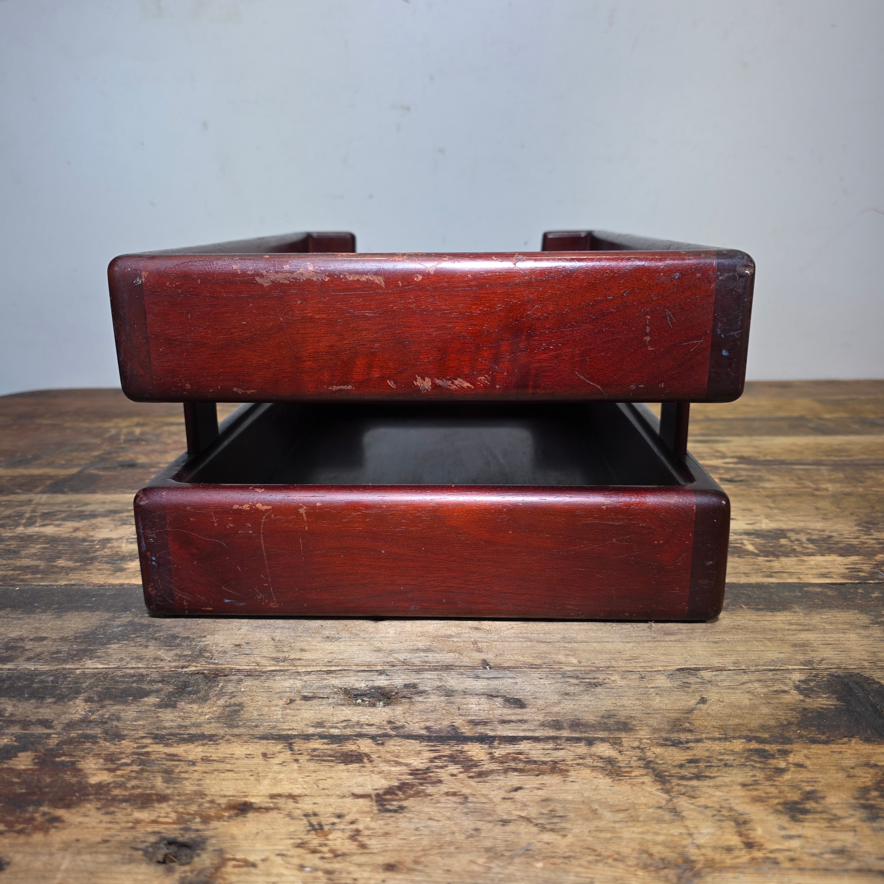 Vintage Wood 2 Tier Letter Tray Desk Organizer Mid Century Modern Rustic Style (Copy)