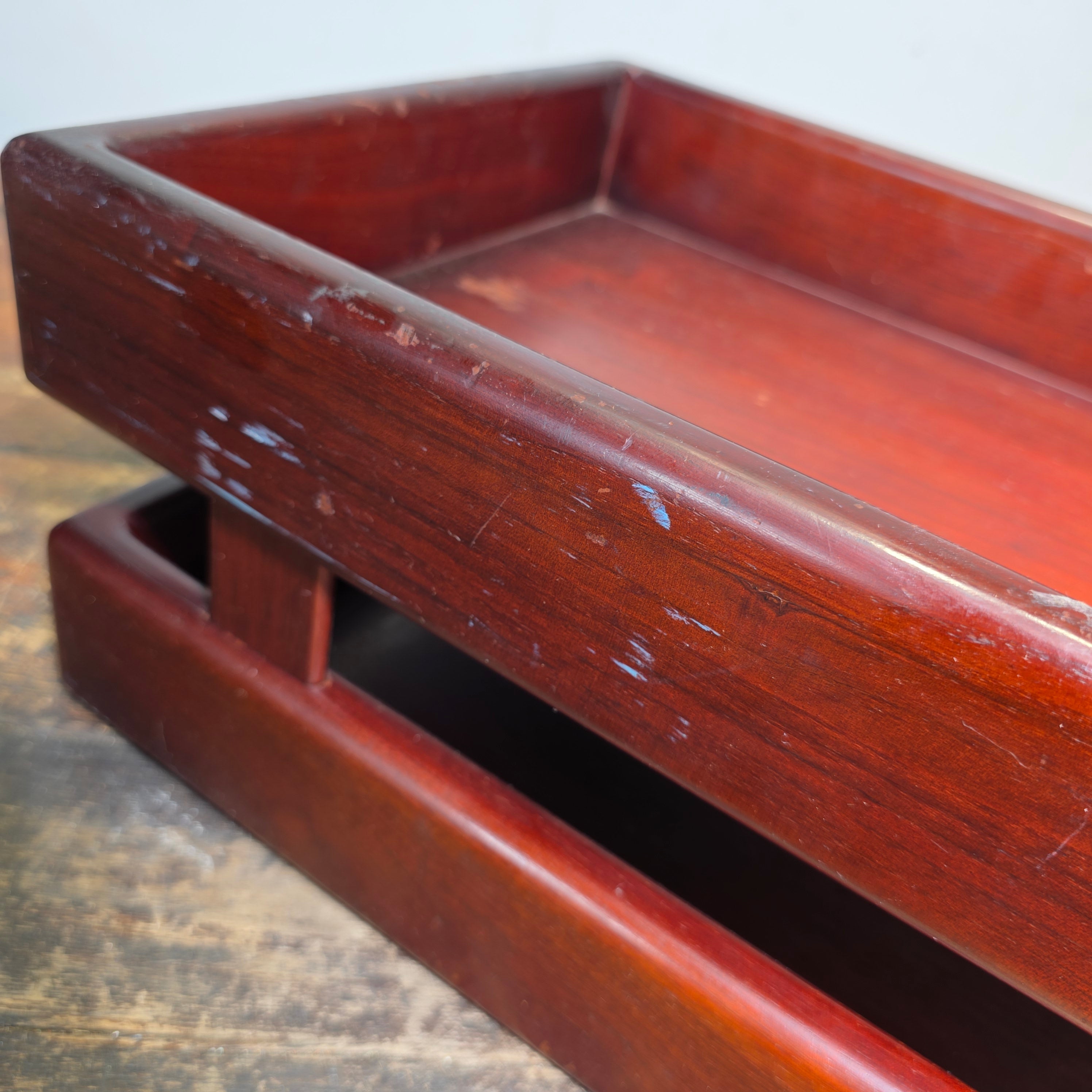 Vintage Wood 2 Tier Letter Tray Desk Organizer Mid Century Modern Rustic Style (Copy)