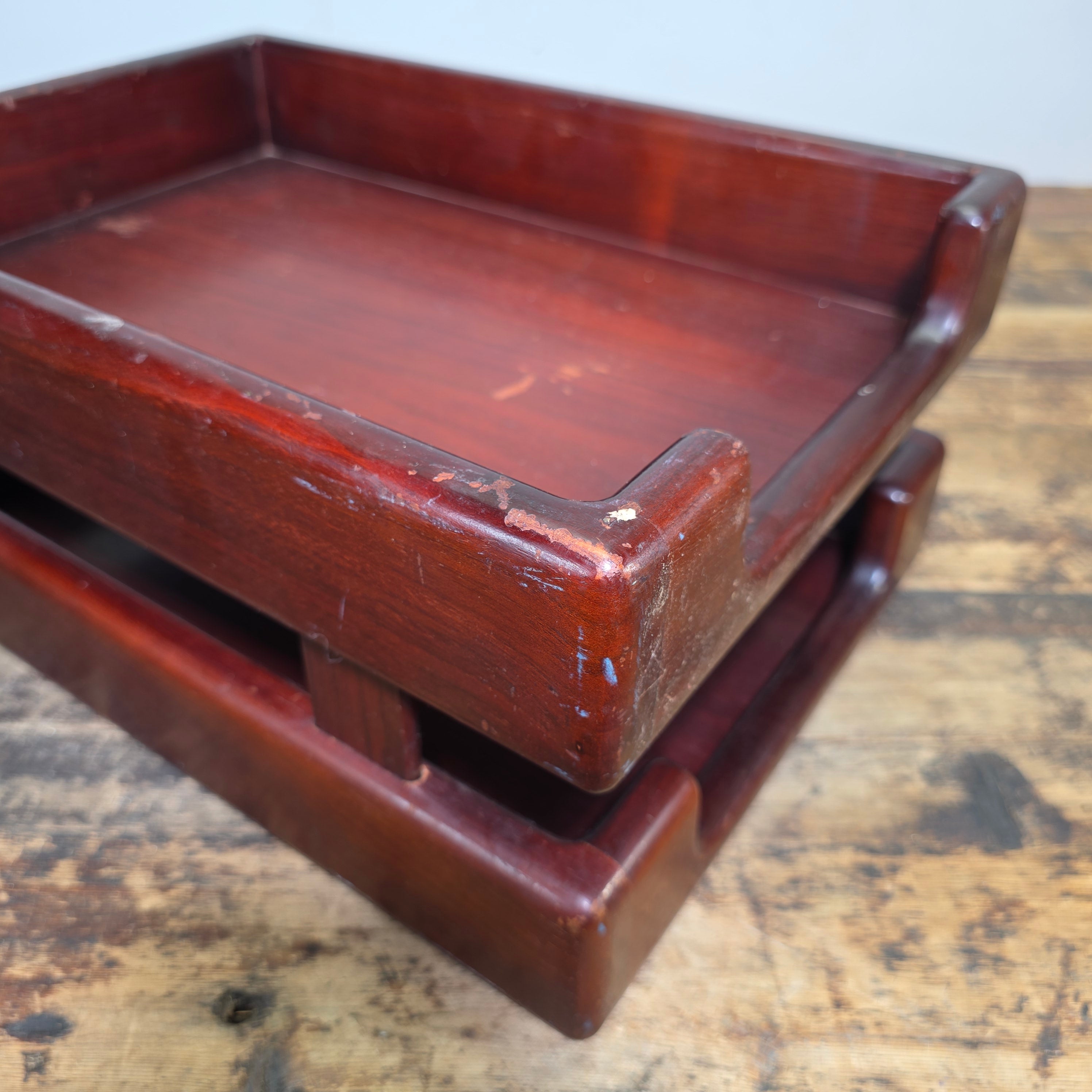 Vintage Wood 2 Tier Letter Tray Desk Organizer Mid Century Modern Rustic Style (Copy)