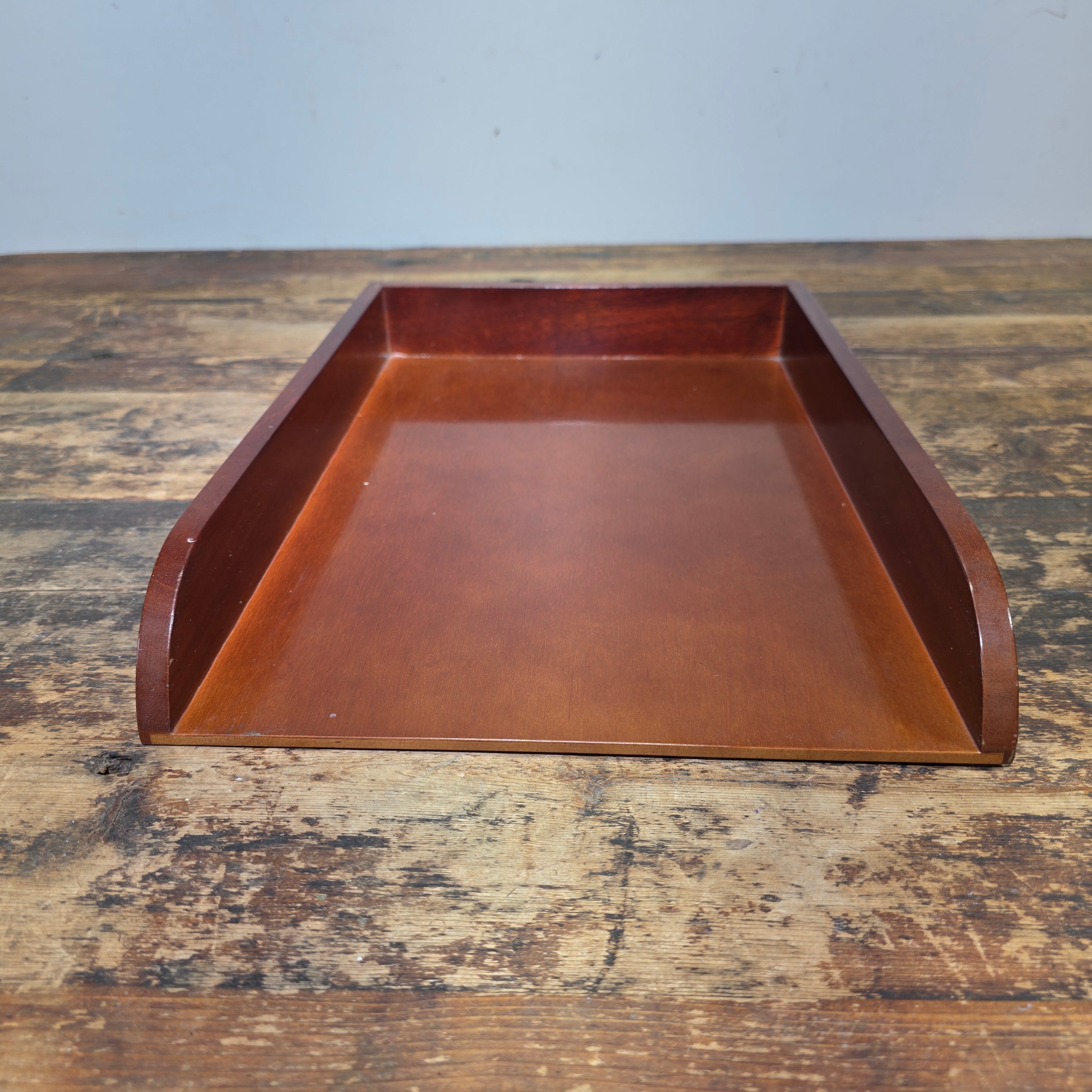 Vintage Wood Single Letter Tray Desk Organizer Mid Century Modern Rustic Style