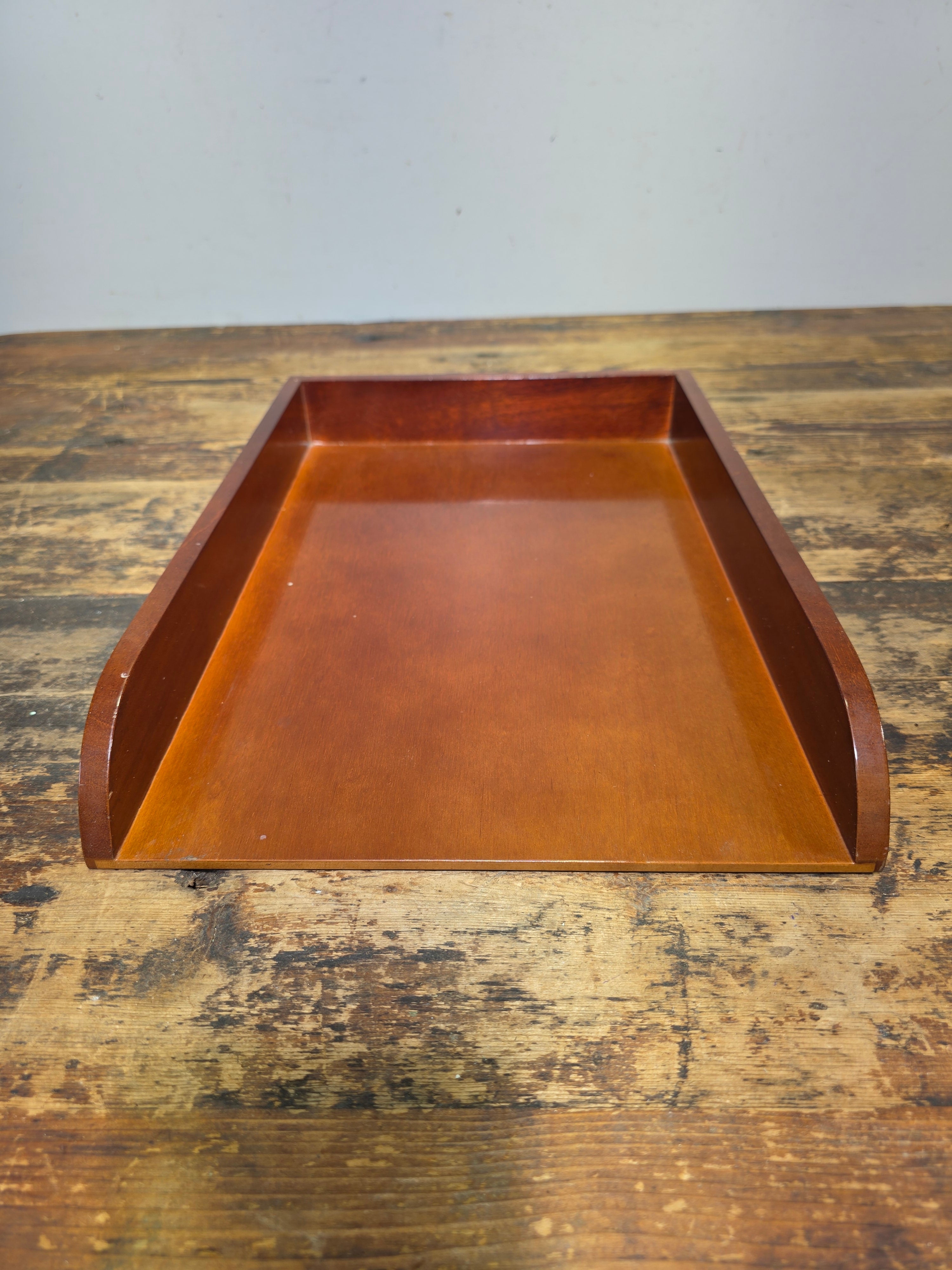 Vintage Wood Single Letter Tray Desk Organizer Mid Century Modern Rustic Style