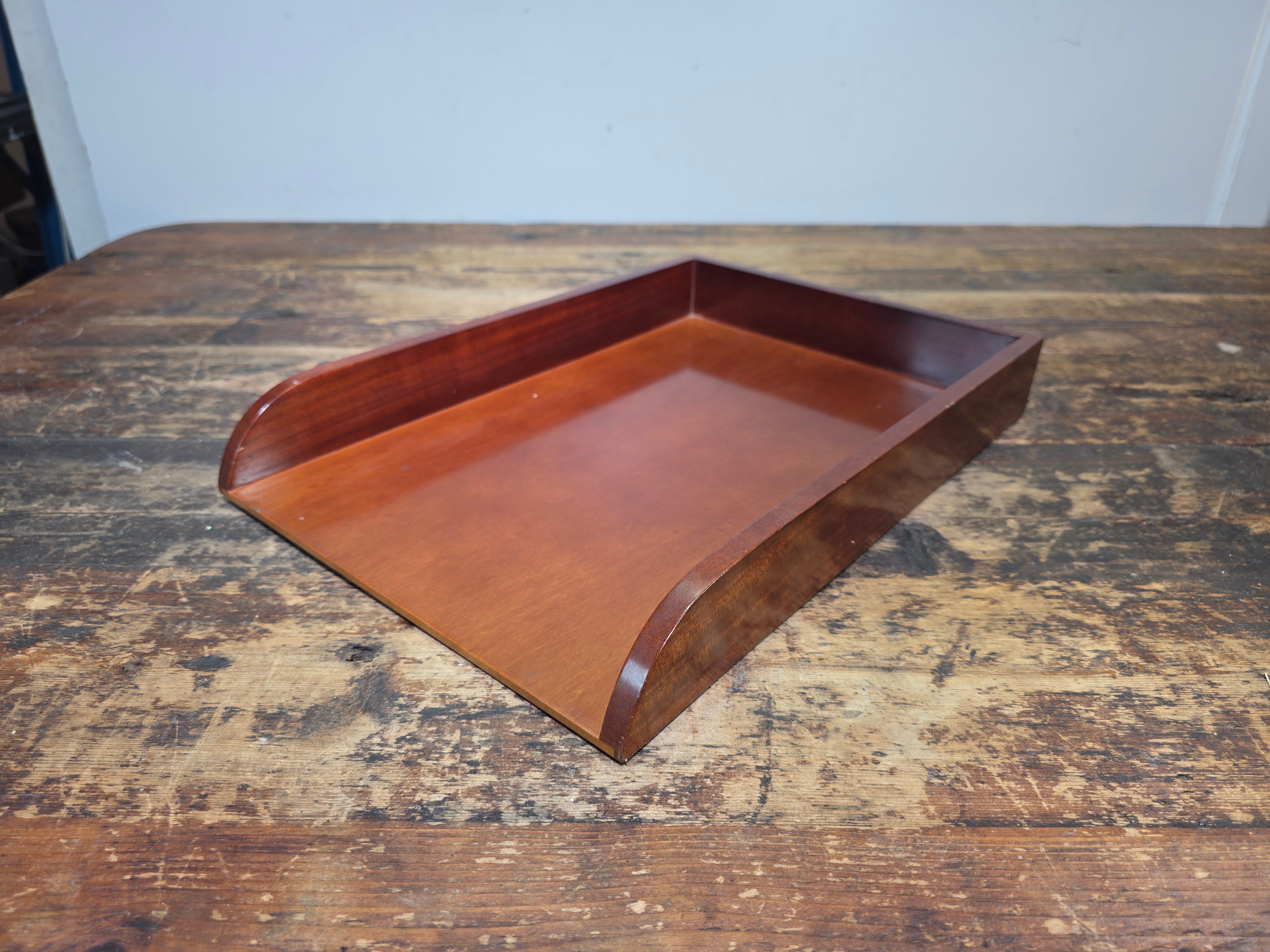 Vintage Wood Single Letter Tray Desk Organizer Mid Century Modern Rustic Style