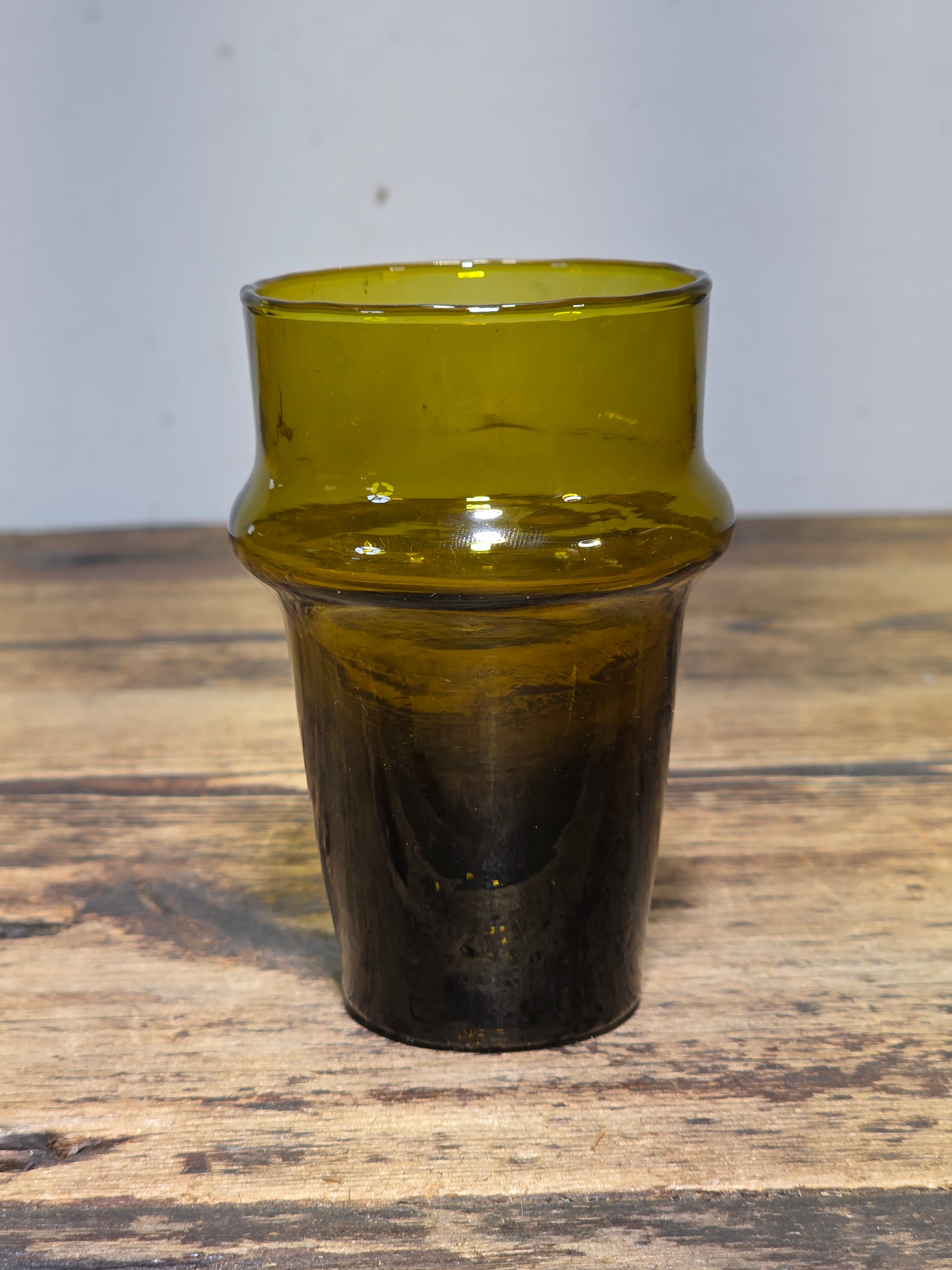 Vintage Moroccan Beldi Glass Amber Handblown Bubbles Heavy Bottom Tea Cup 4" MCM