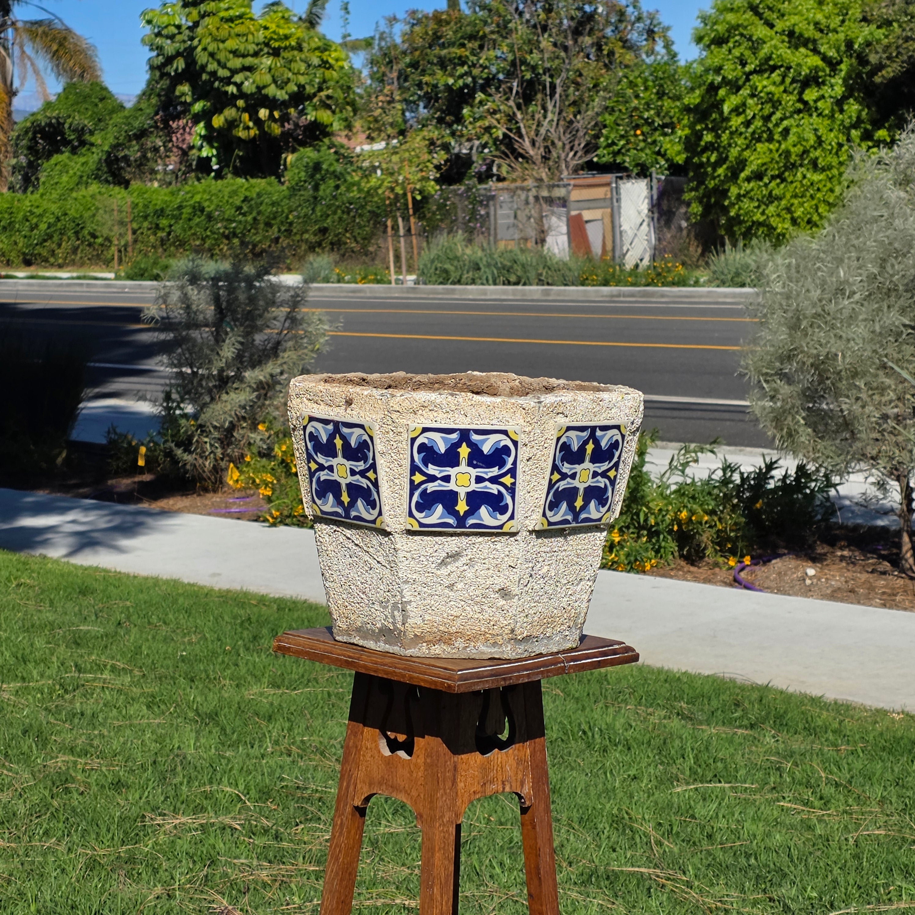 Talavera Style Ceramic Tile Concrete Planter Octagon Pot Spanish Revival 41lb