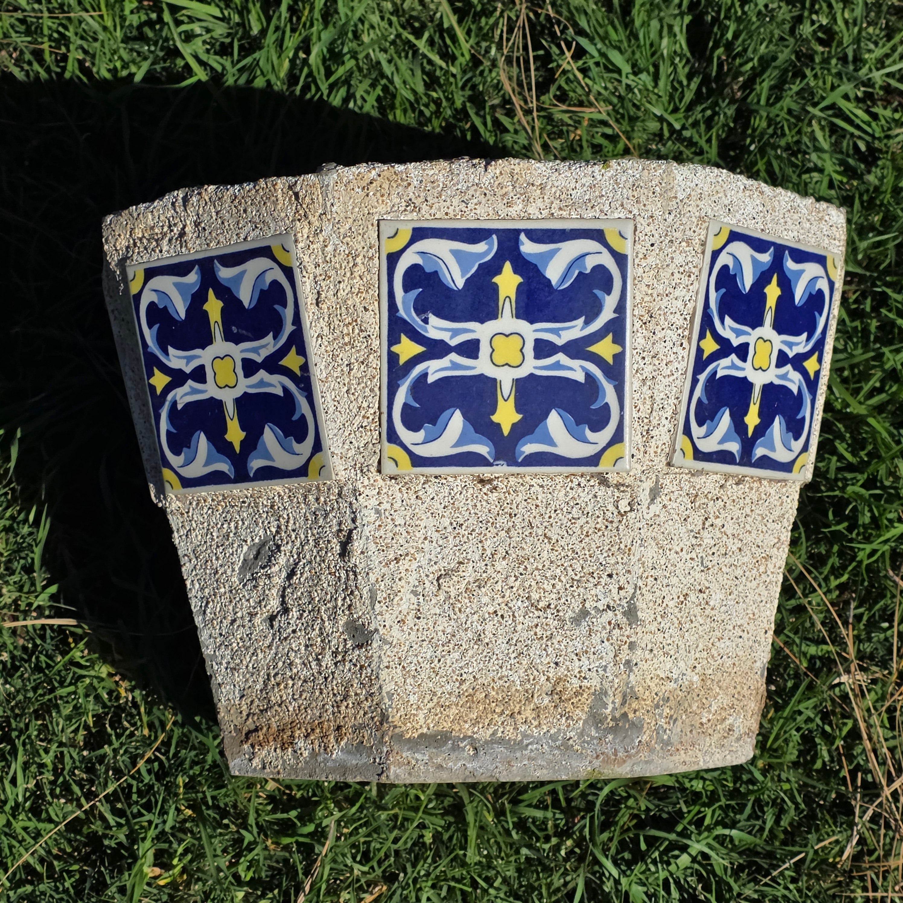 Talavera Style Ceramic Tile Concrete Planter Octagon Pot Spanish Revival 41lb