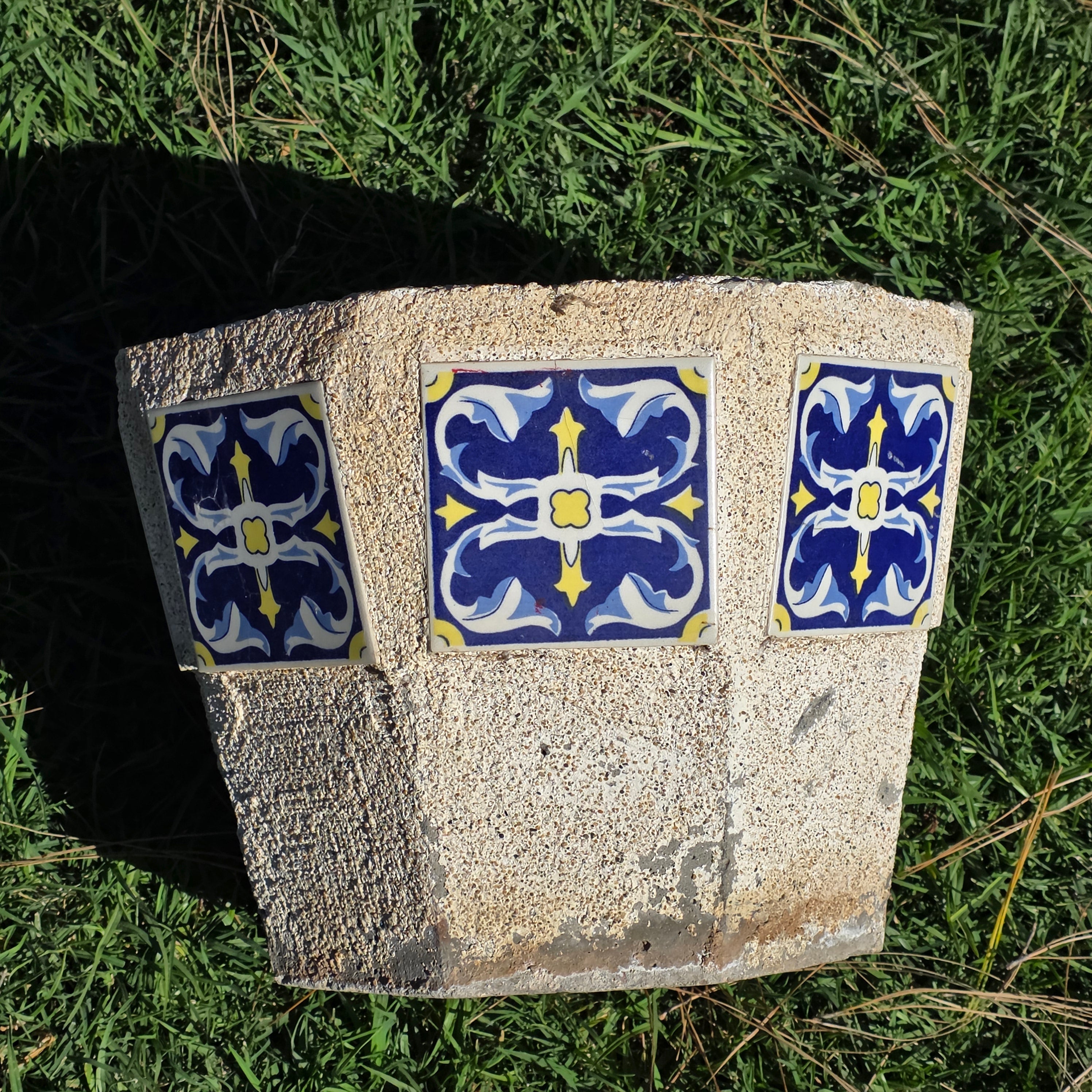 Talavera Style Ceramic Tile Concrete Planter Octagon Pot Spanish Revival 41lb