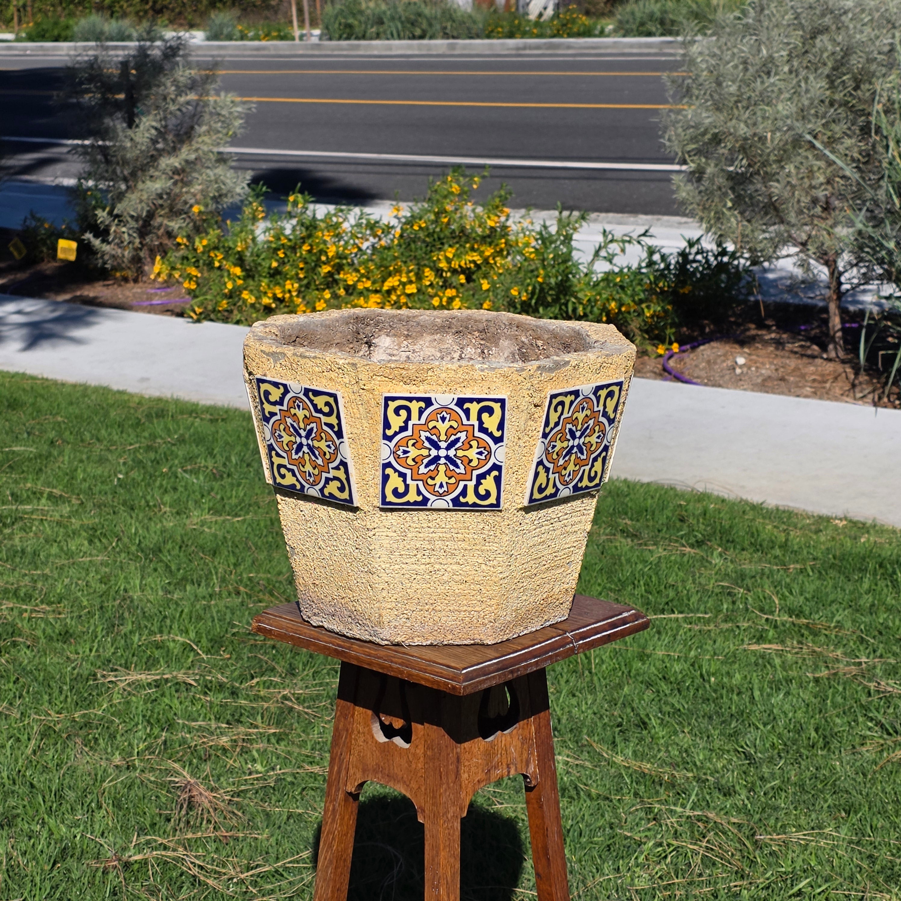 8 Talavera Style Tiles Concrete Planter Octagon Pot Spanish Revival 14" 40lb