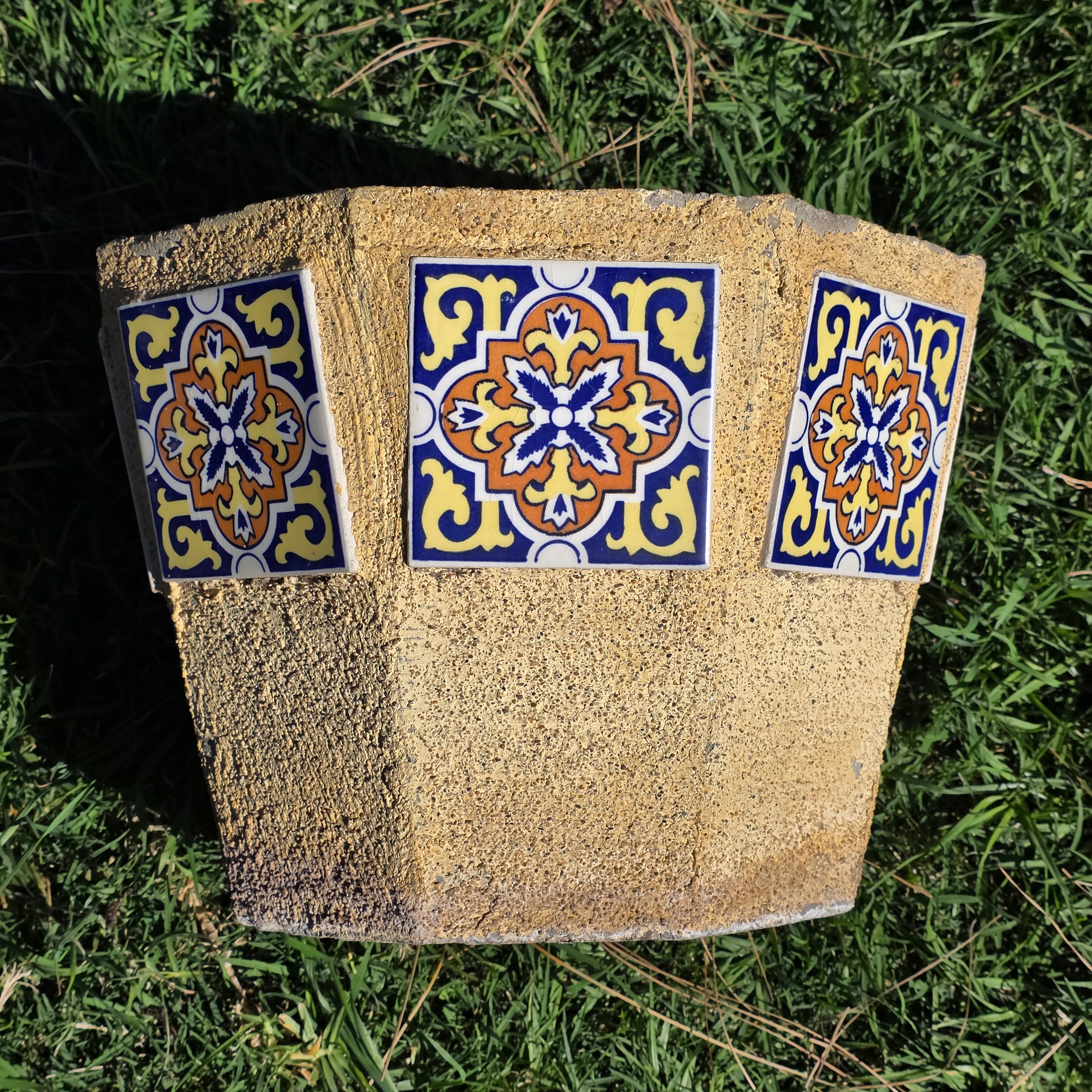 8 Talavera Style Tiles Concrete Planter Octagon Pot Spanish Revival 14" 40lb